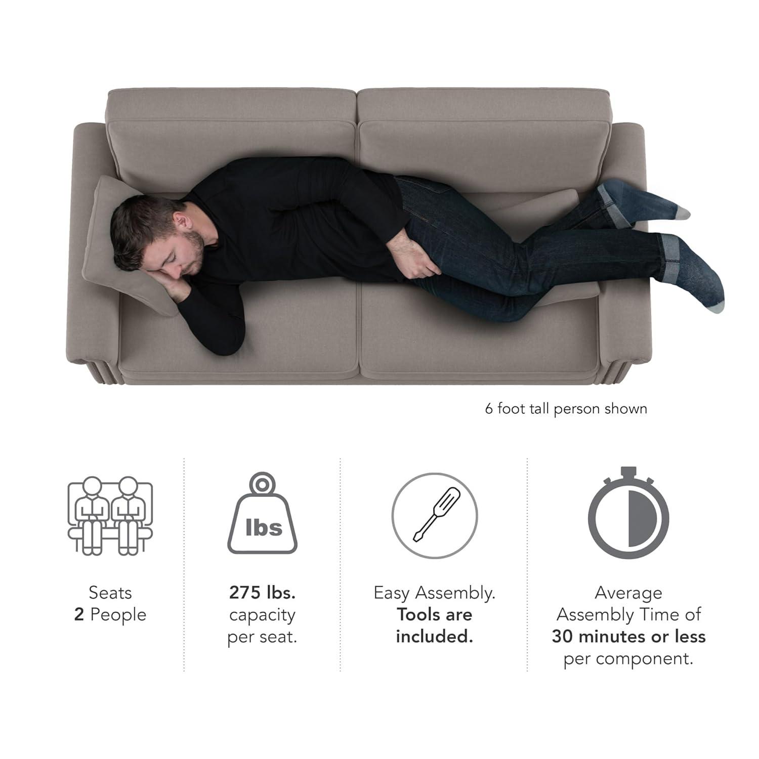 Bush Furniture 73 Inch Living Room Sofa, Pet-Friendly Couch with Fabric Upholstery and Nailhead Trim, Traditional, Coventry Collection, Beige Herringbone