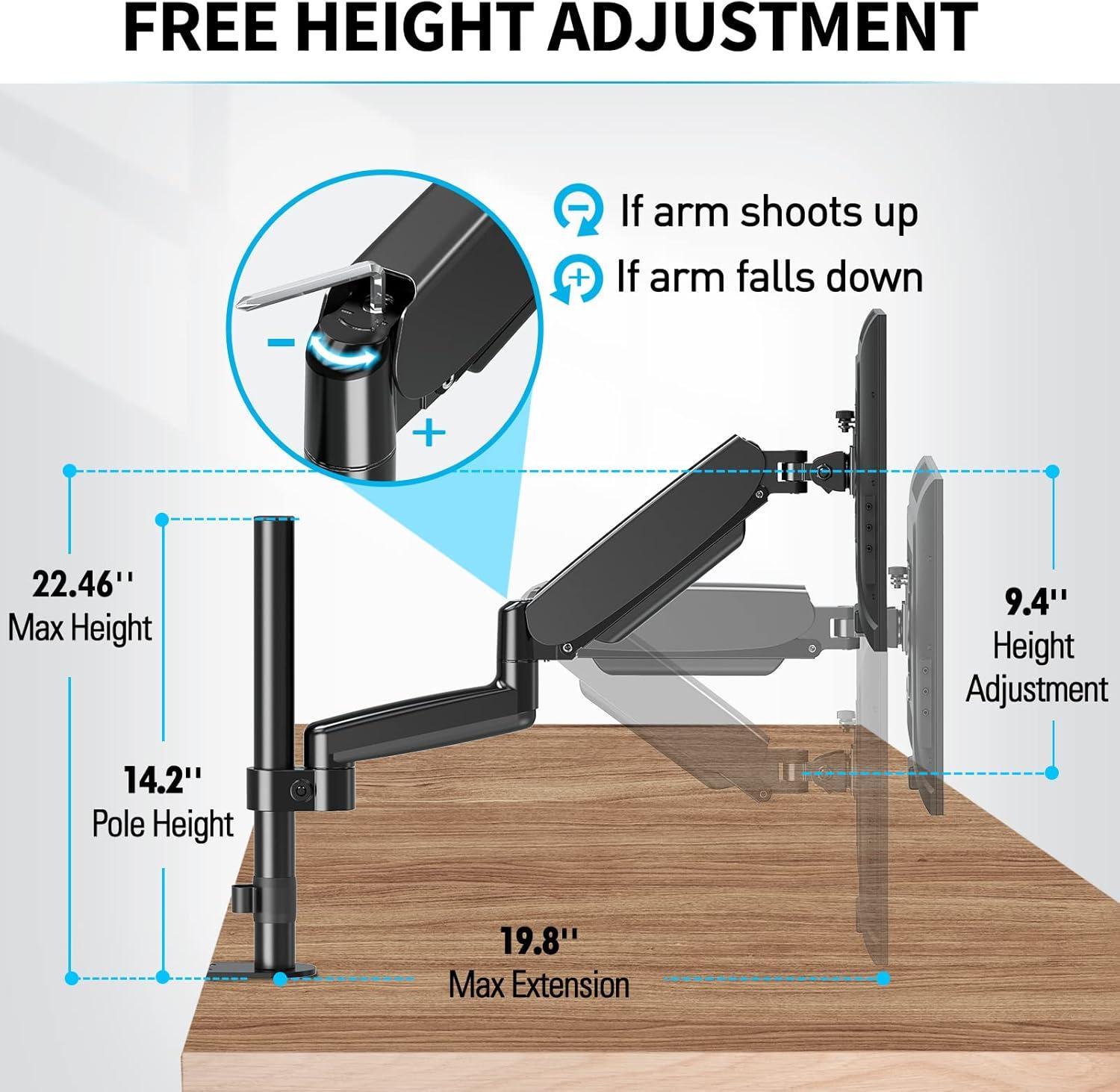 Black Adjustable Single Arm Monitor Desk Mount