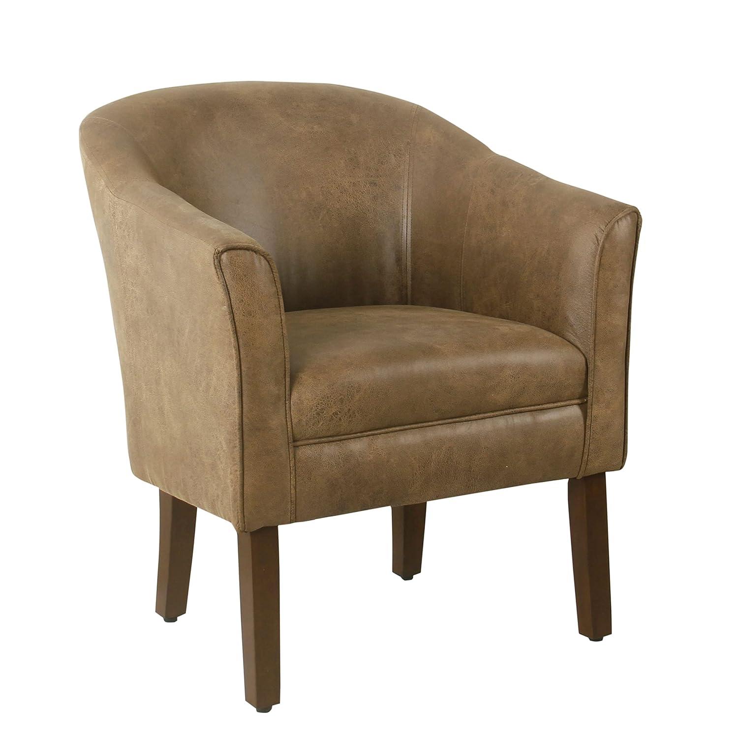 Modern Barrel Accent Chair Brown Faux Leather - HomePop: Upholstered Transitional Seating for Bedroom & Living Room