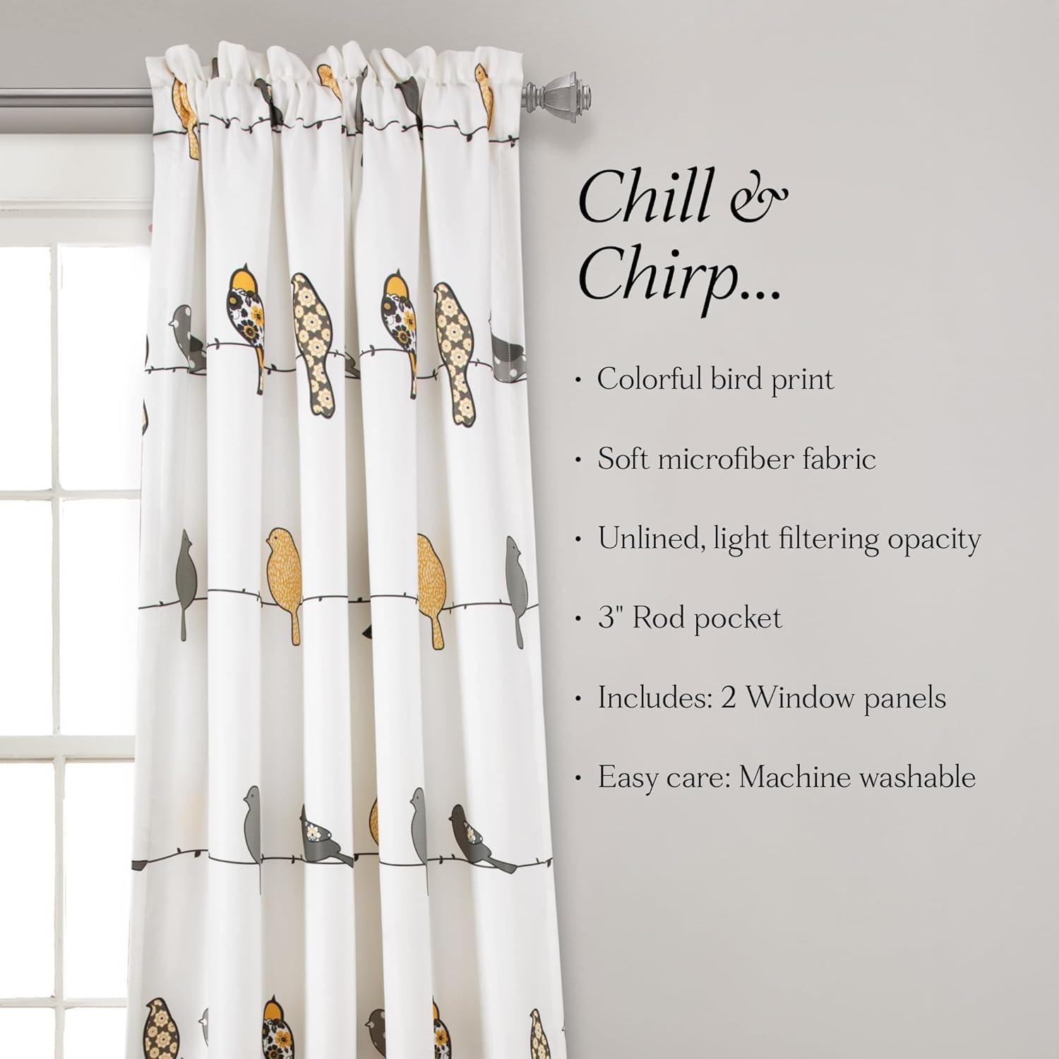 2pk 52"x63" Light Filtering Rowley Birds Curtain Panel Yellow - Lush Décor