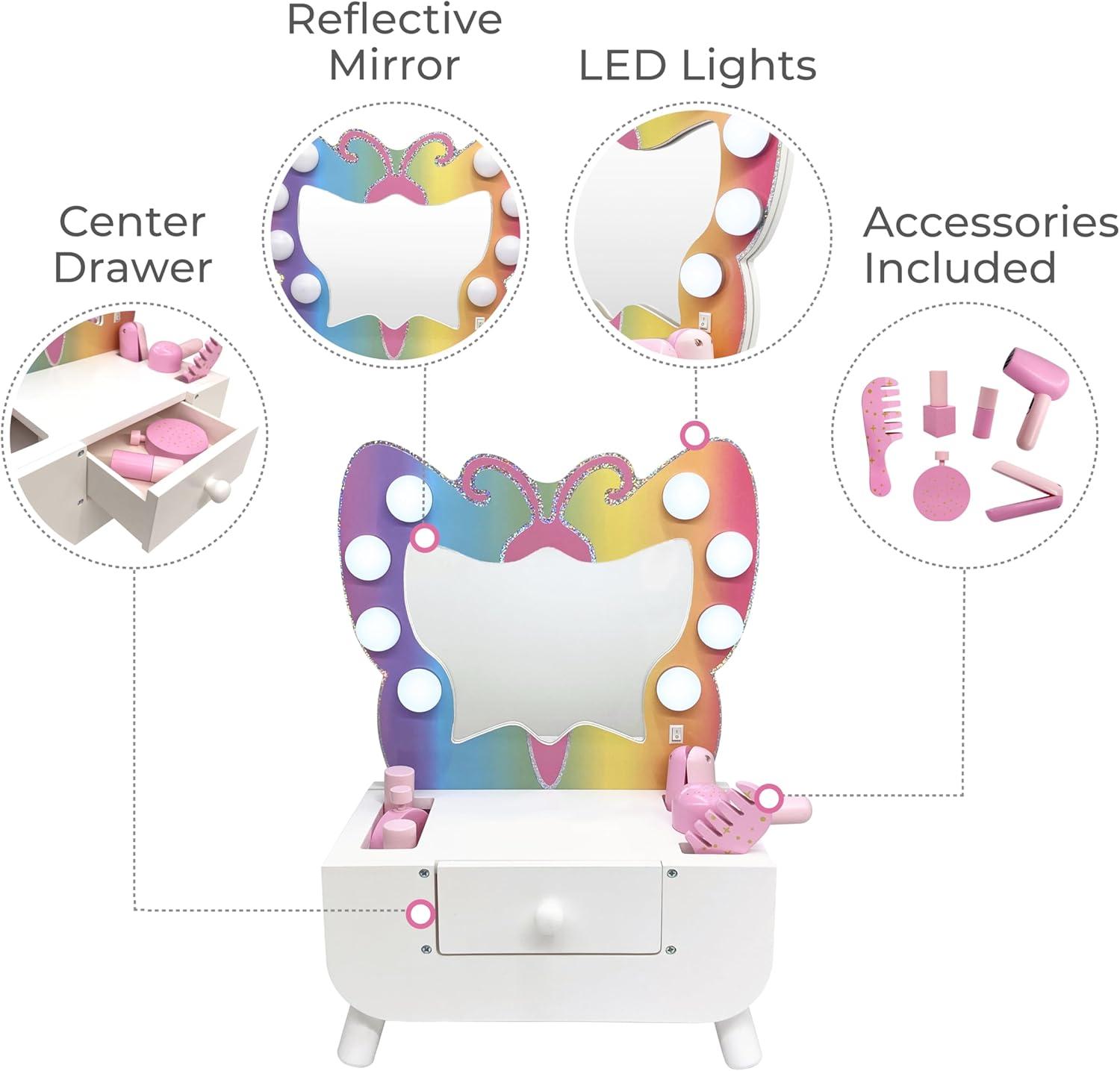 Teamson Kids Butterfly Tabletop Vanity With LED Lights