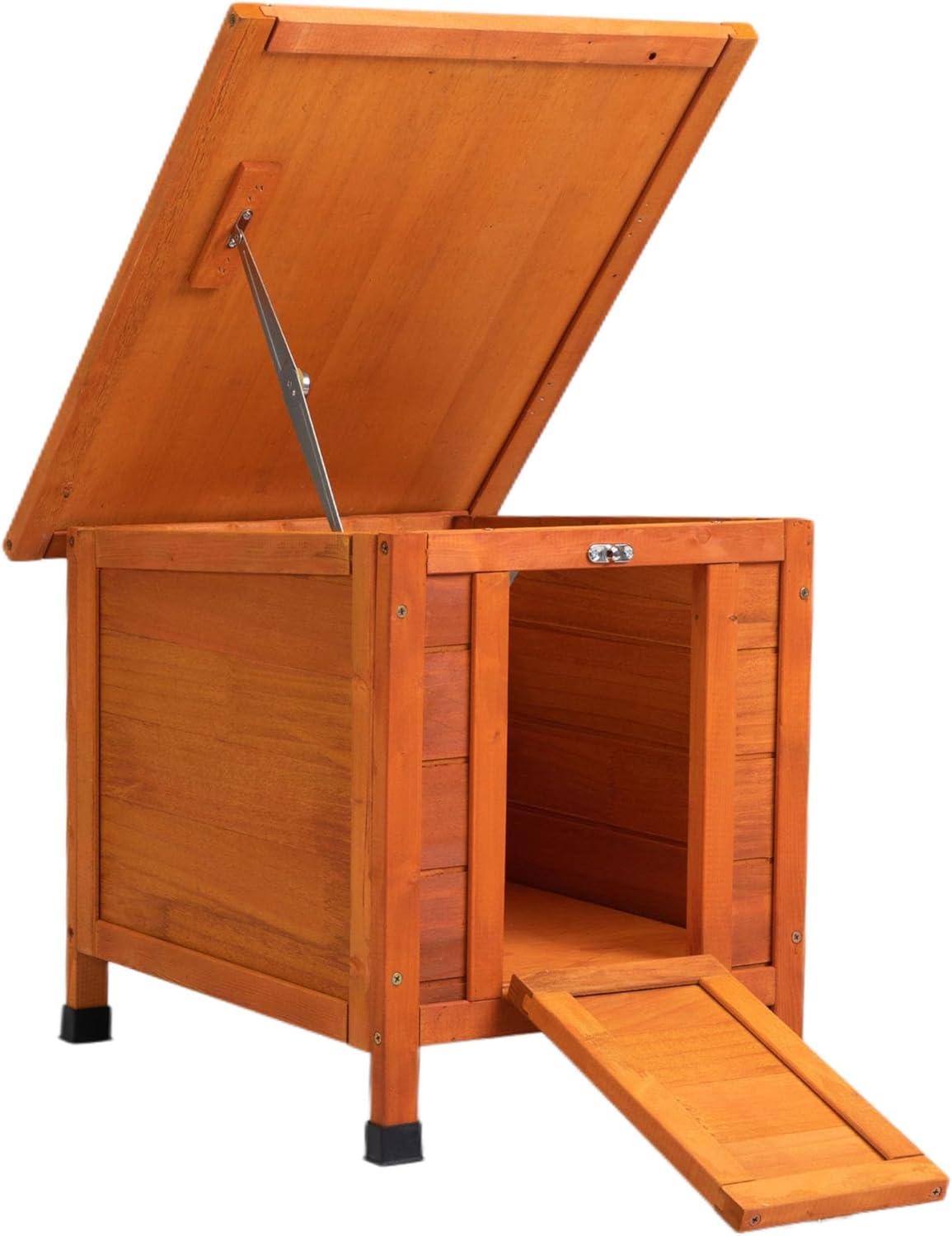 Small Wood Rabbit Hutch Bunny Cage, Raised Cat House with Ladder for Small Animals, Orange