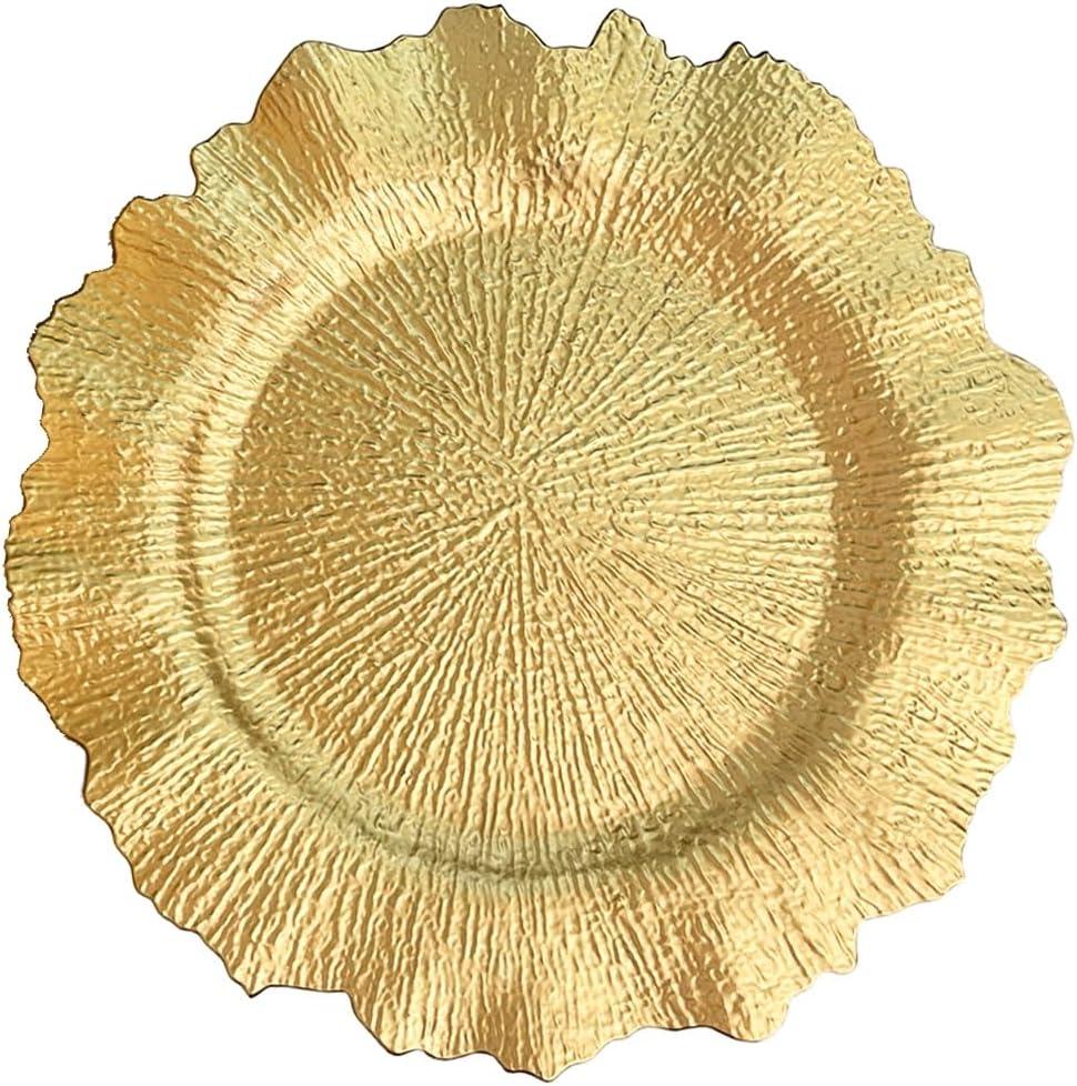 Gold Textured Reef Design 13-Inch Charger Plates, Set of 6