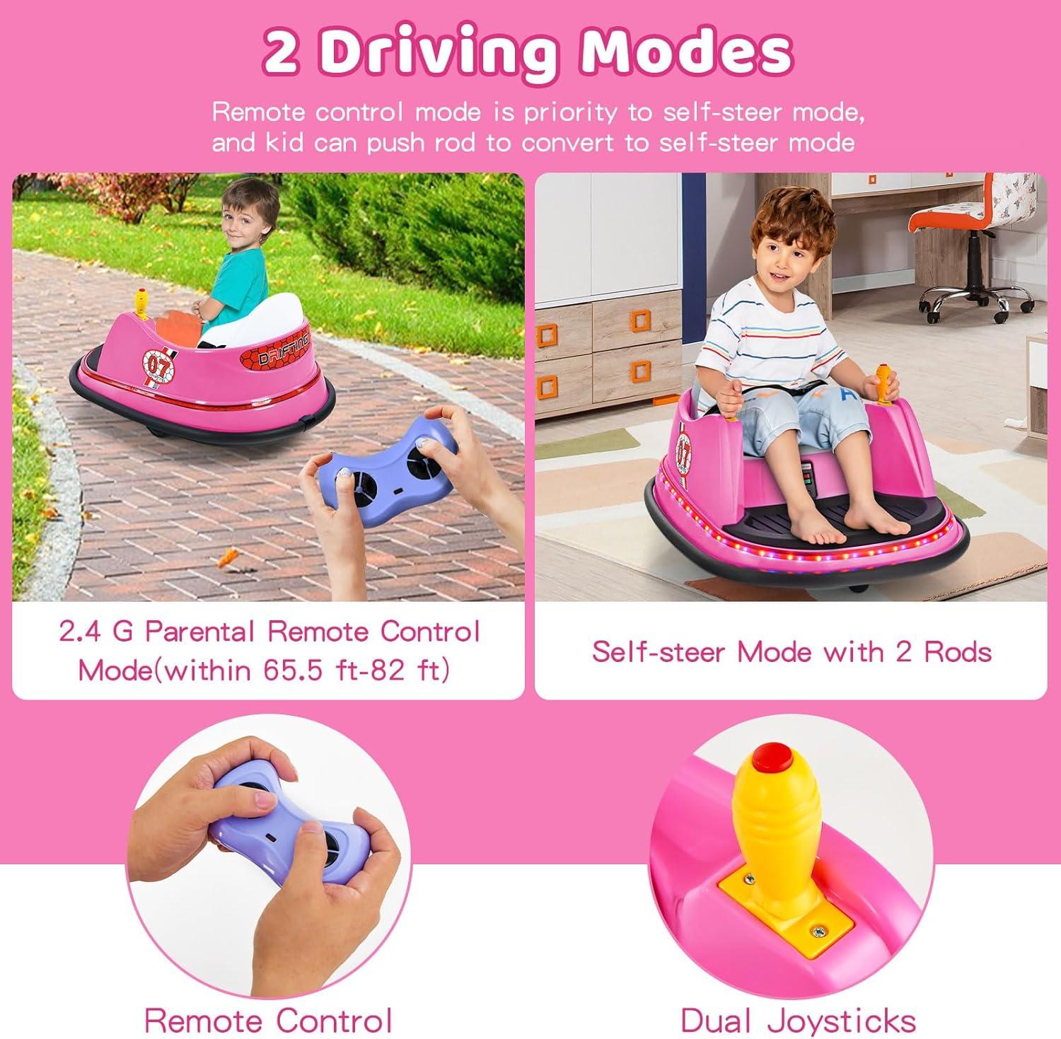 12V Ride On Toys Bumper Car for Kids, 360 Spin Vehicle with Remote Control