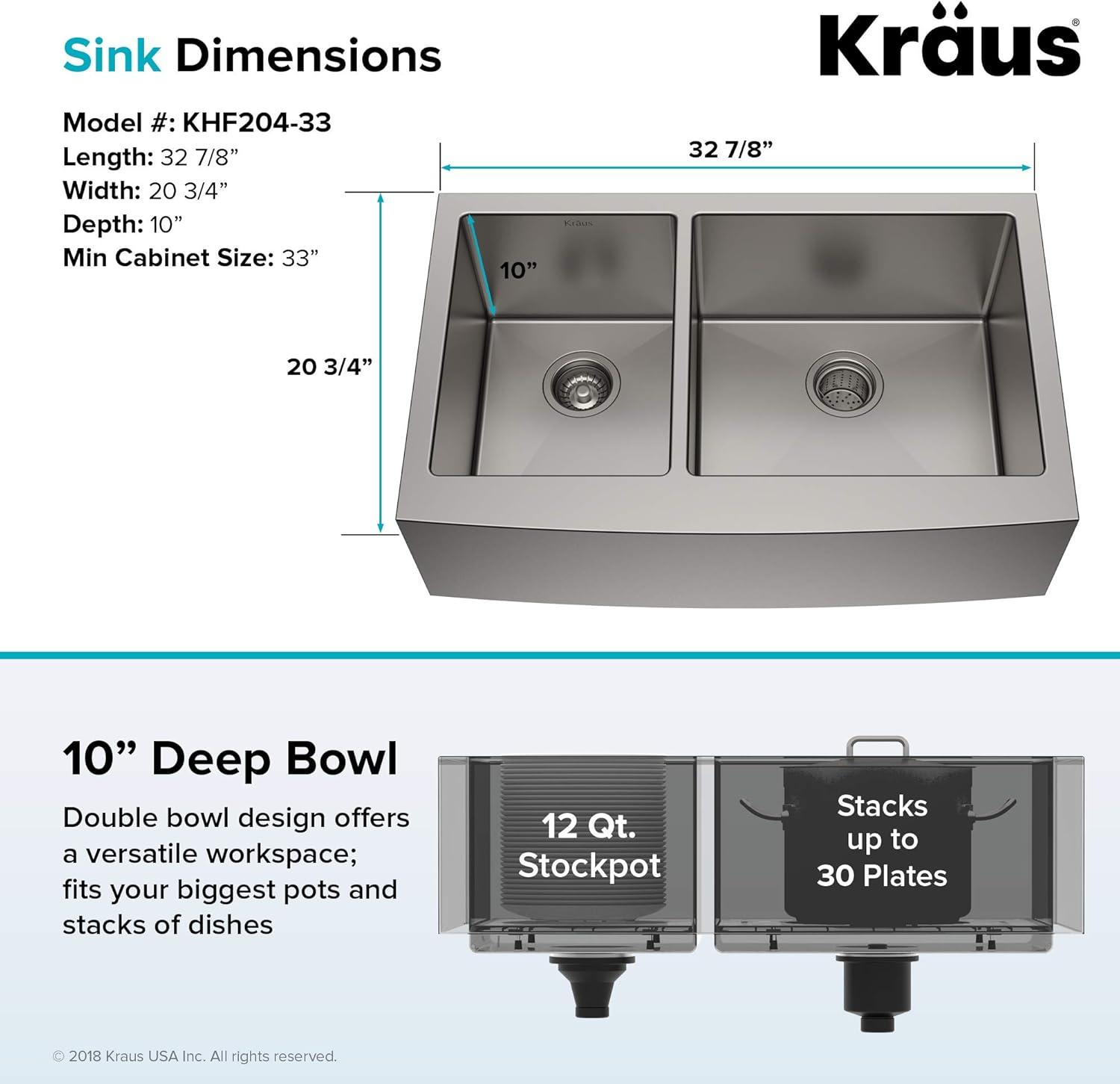 KRAUS Standart Pro Apron Front Farmhouse 16 Gauge Single Bowl Stainless Steel Kitchen Sink