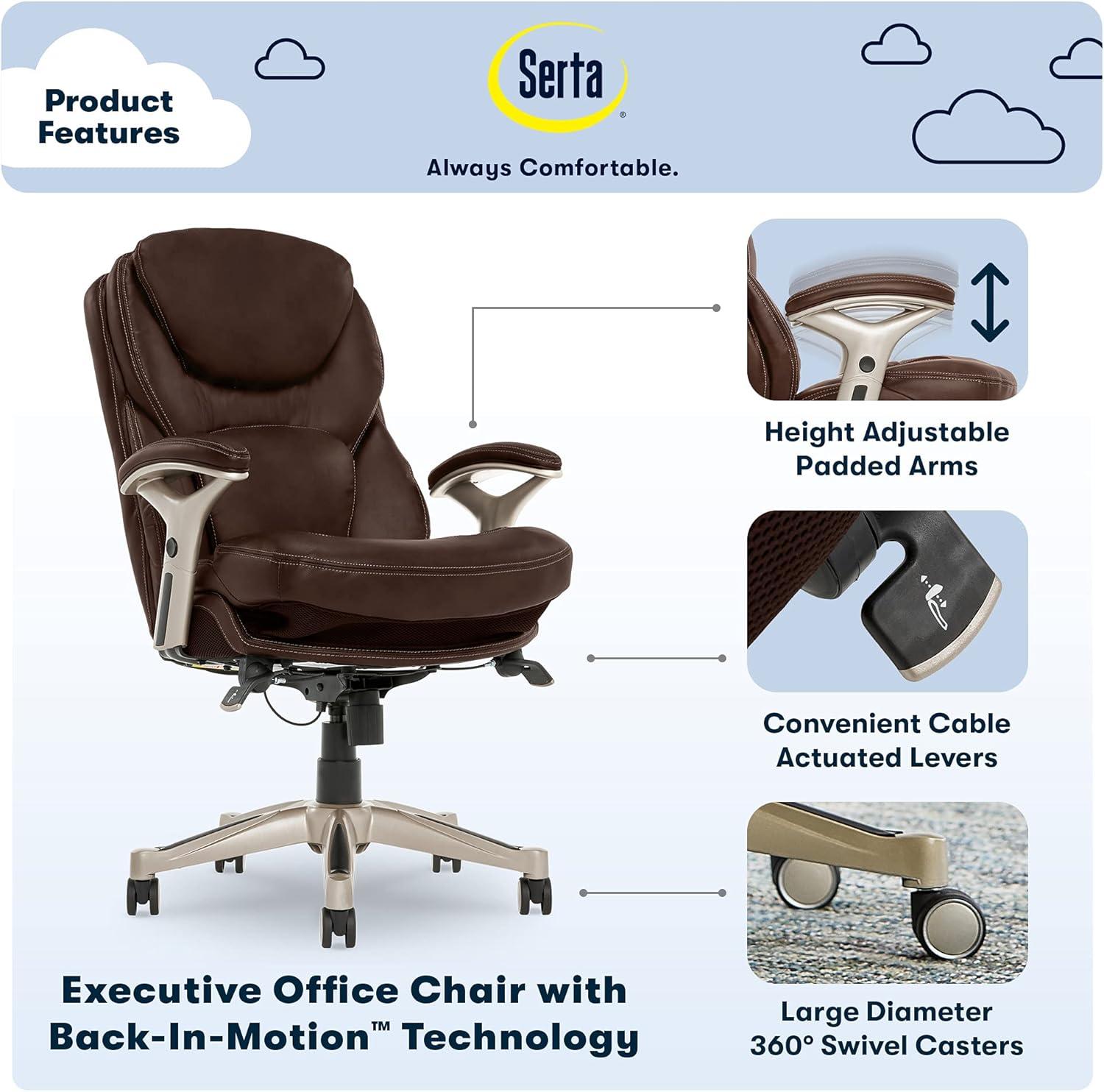 Serta Claremont Ergonomic Executive Office Chair with Back in Motion Technology and Lumbar Support