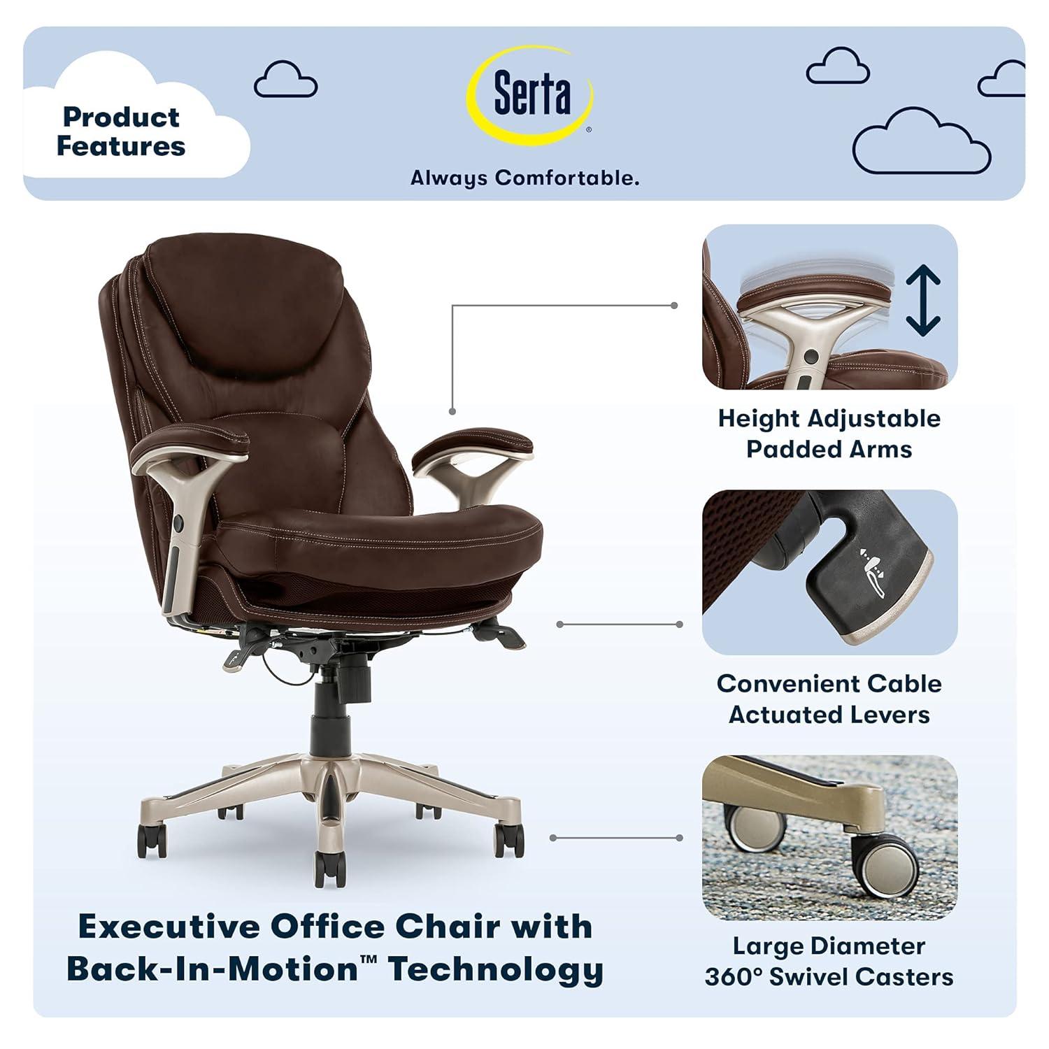 Serta Claremont Ergonomic Executive Office Chair with Back in Motion Technology and Lumbar Support