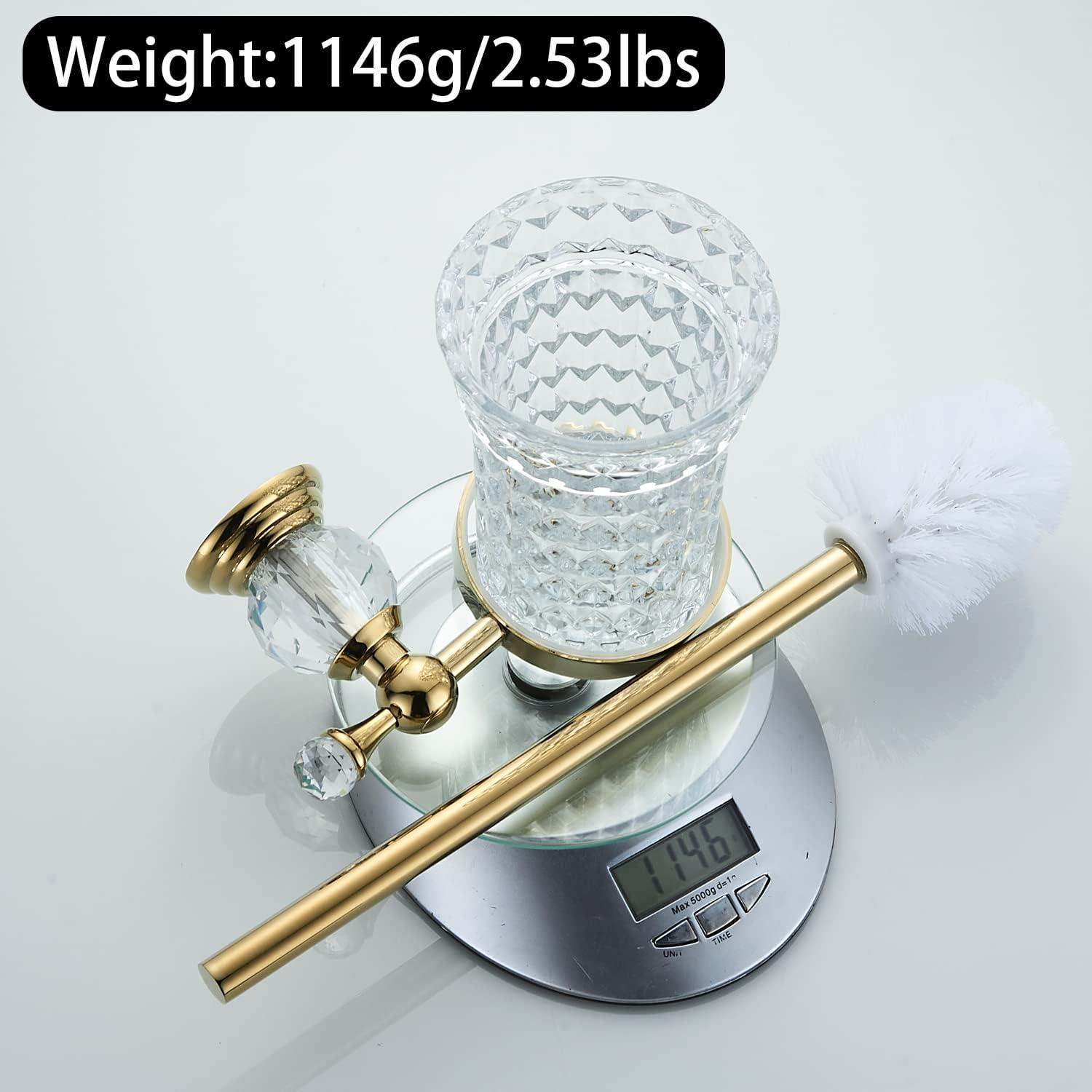 Crystal Wall-Mounted Toilet Brush Holder with Gold Handle