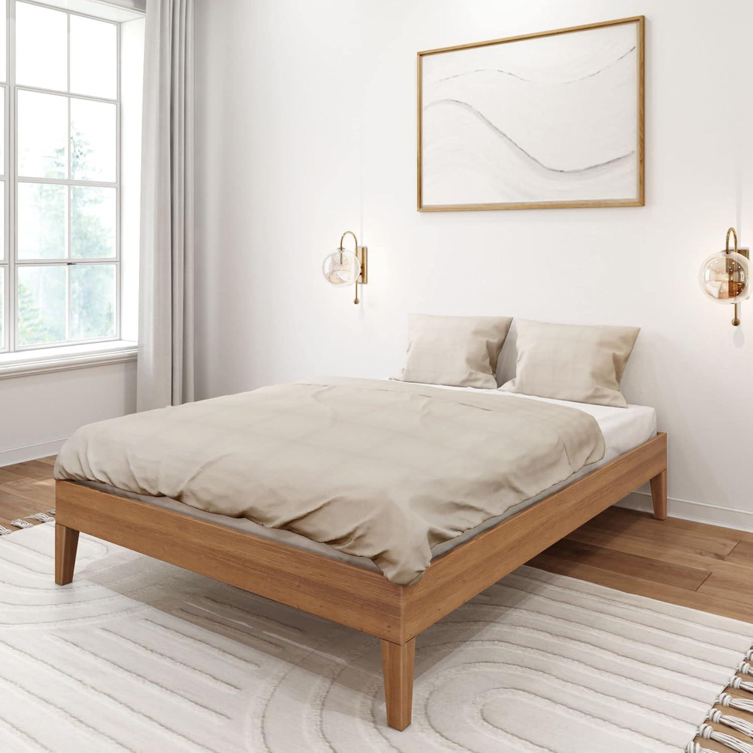 Plank+Beam Solid Wood Full Size Platform Bed Frame,  Matte Pecan