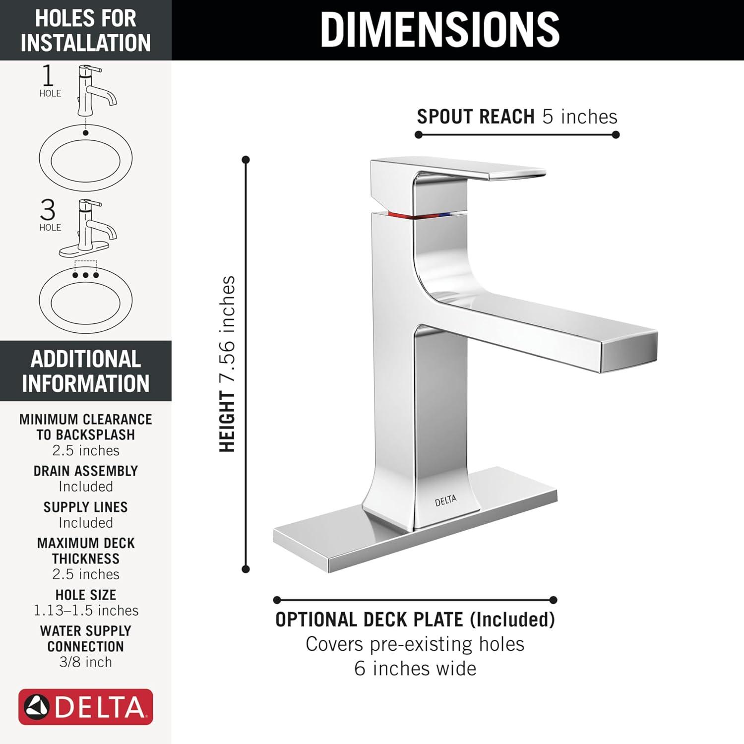 Velum Single Hole Bathroom Faucet with Drain Assembly, Single Handle Bathroom Sink Faucet