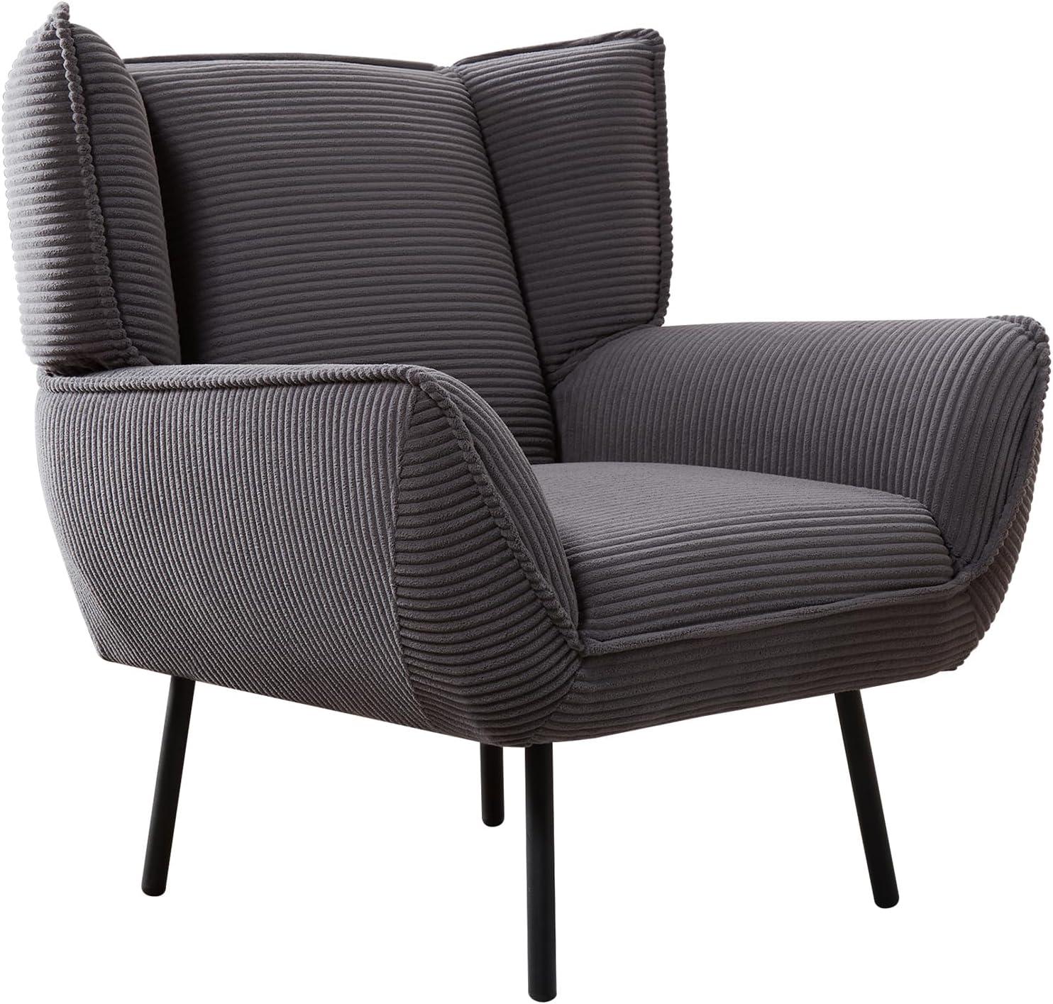 AMERLIFE Accent Chair Chair with High Wingback, Grey Armchair for Bedroom, Comfy Corduroy Chair