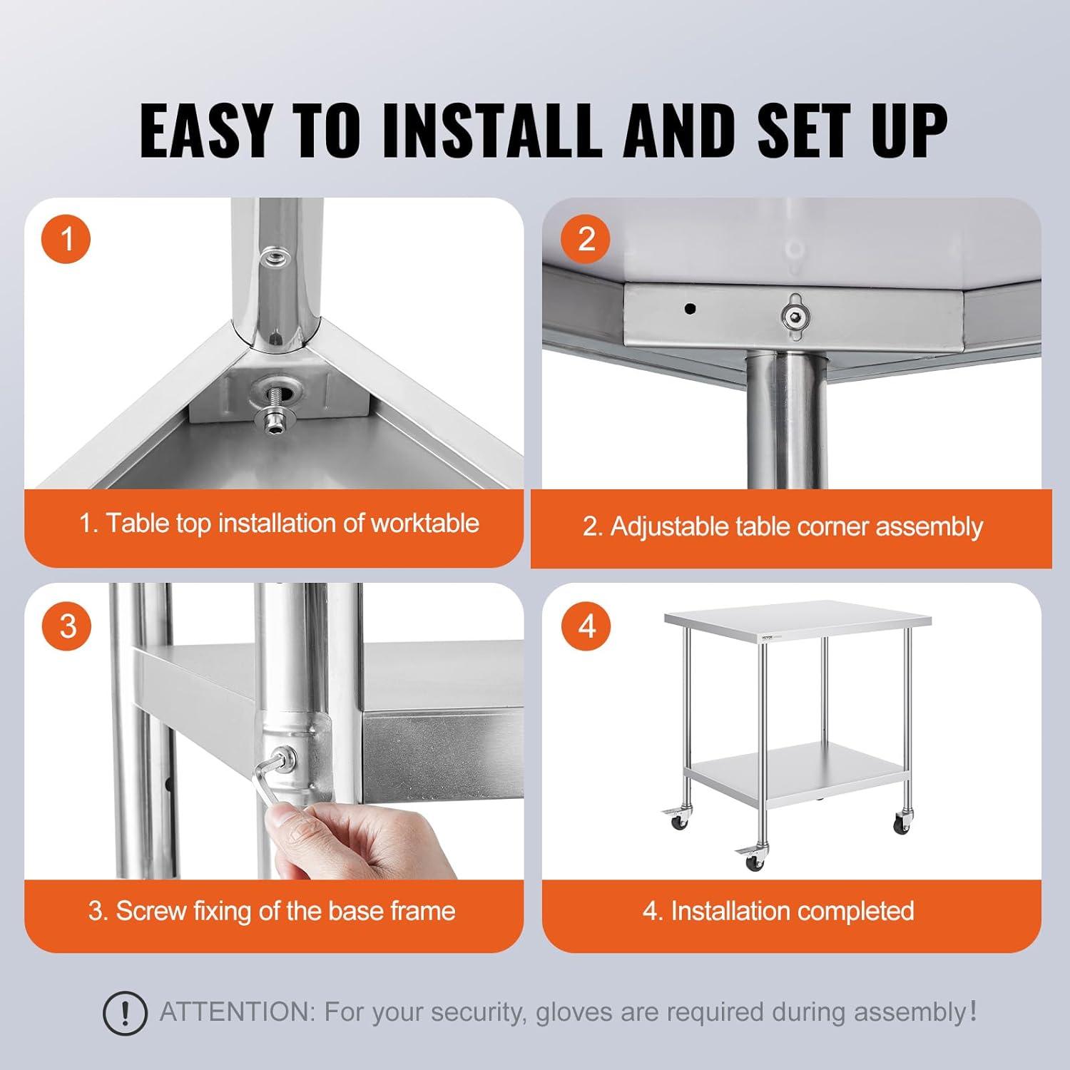 VEVOR Stainless Steel 30'' L x 17.99'' W x 38'' H Work Table