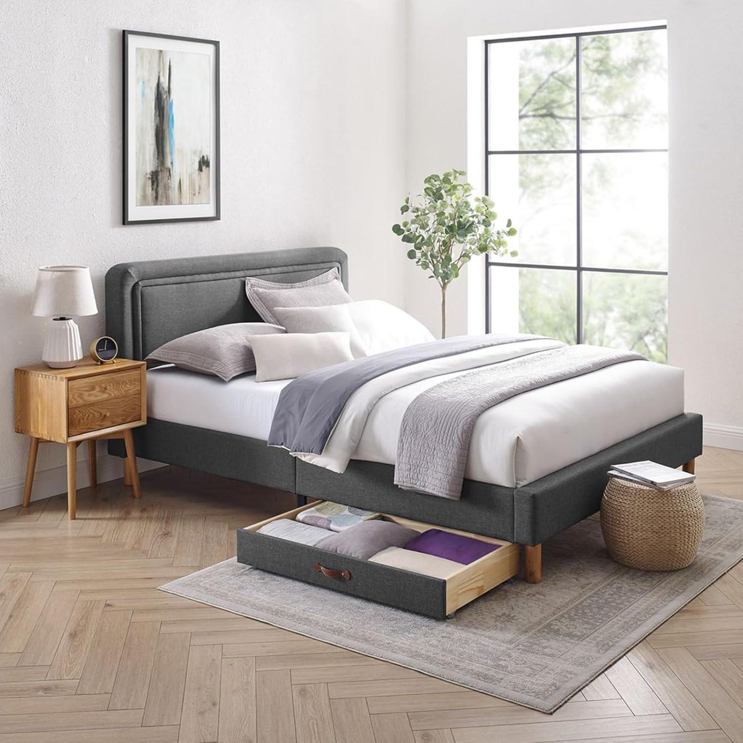 MUSEHOMEINC Cajón de Almacenamiento Debajo de la Cama Tapizado, con 4 Ruedas, Gris