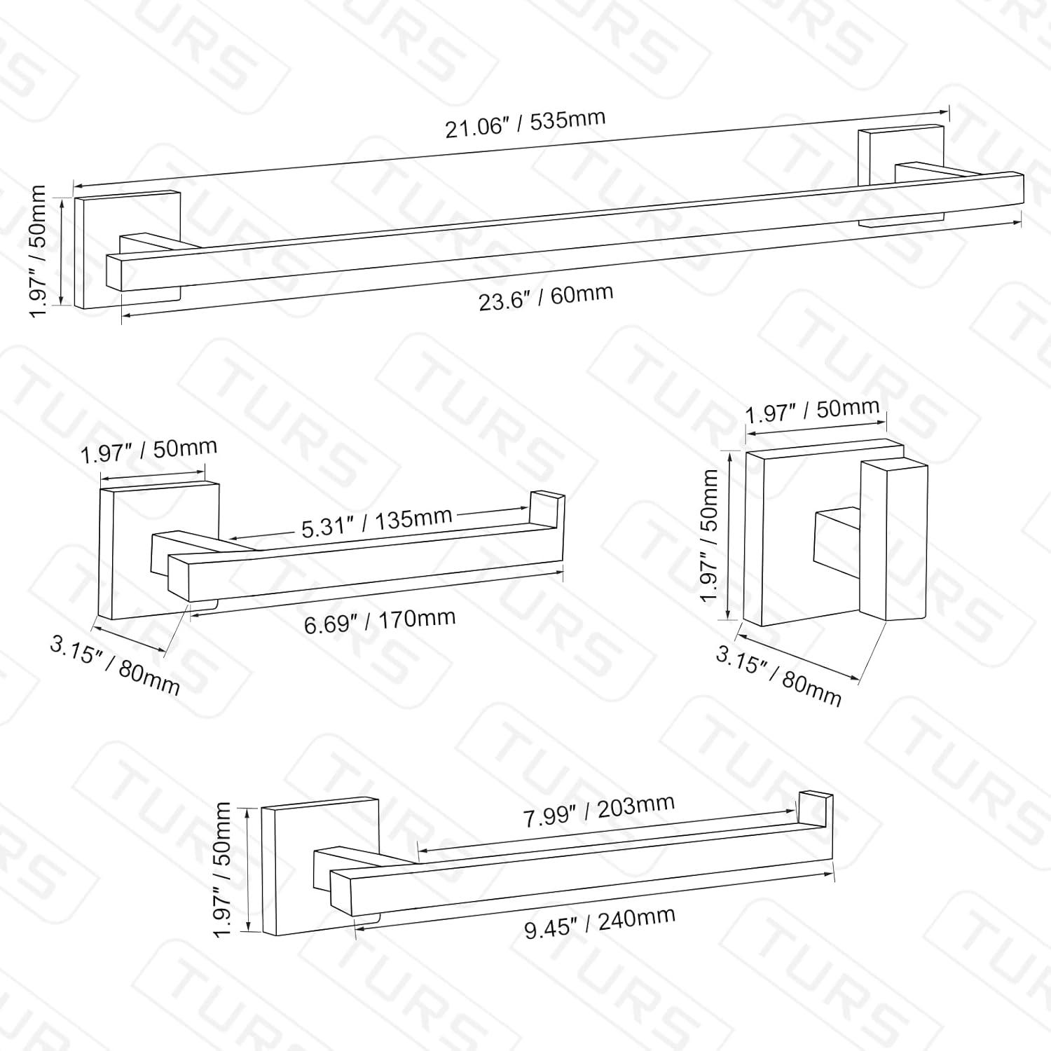 Towel Bar Set Brushed Gold 5-Pieces Bathroom Hardware Set SUS304 Stainless Steel Towel Holder Set 24 Inch Single Towel Bar Wall Mounted