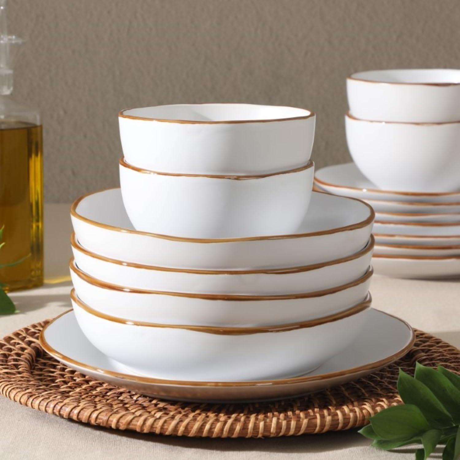 Gibson Home Gibson Home Hazeltine 16 Piece Plates and Bowls Dishes Stoneware Dinnerware Set
