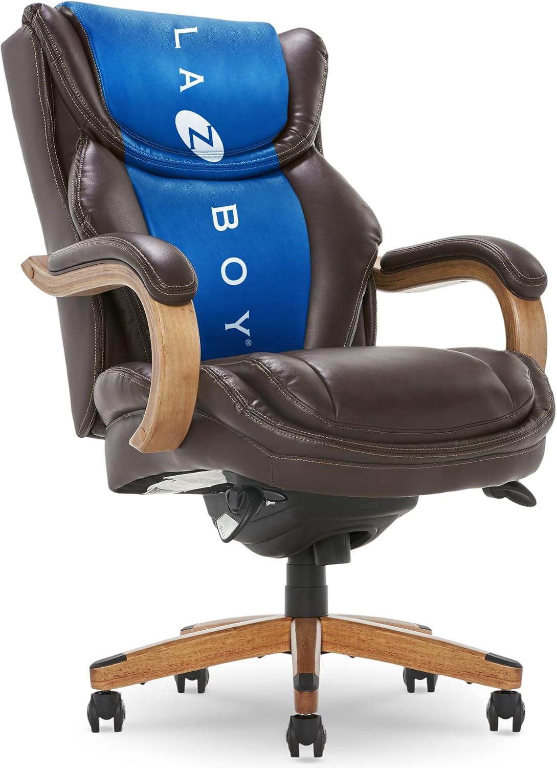 La-Z-Boy La-Z-Boy Harnett Big and Tall Executive Office Chair, Ergonomic High-Back Chair with Solid Wood Arms, ComfortCore with Memory Foam Cushions, Bonded Leather
