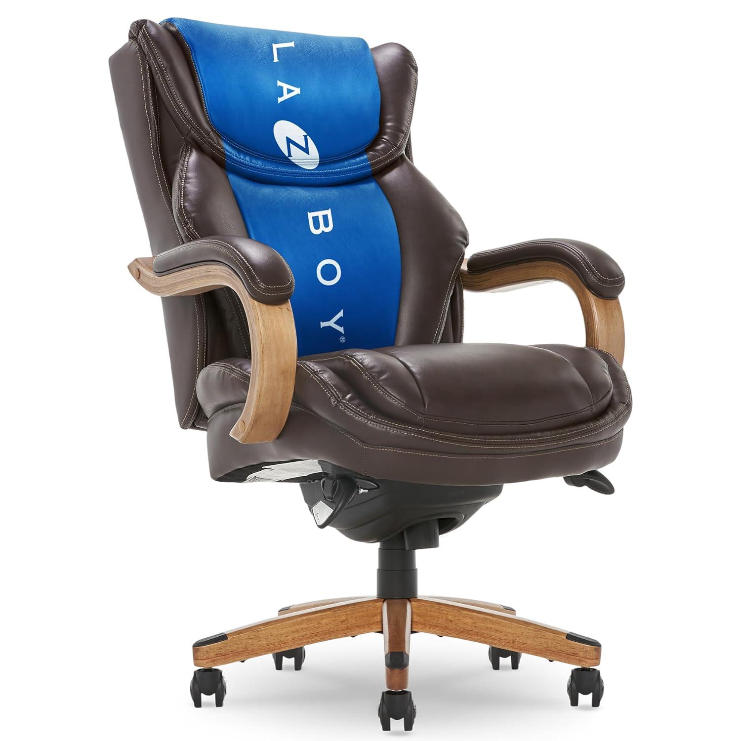 La-Z-Boy La-Z-Boy Harnett Big and Tall Executive Office Chair, Ergonomic High-Back Chair with Solid Wood Arms, ComfortCore with Memory Foam Cushions, Bonded Leather