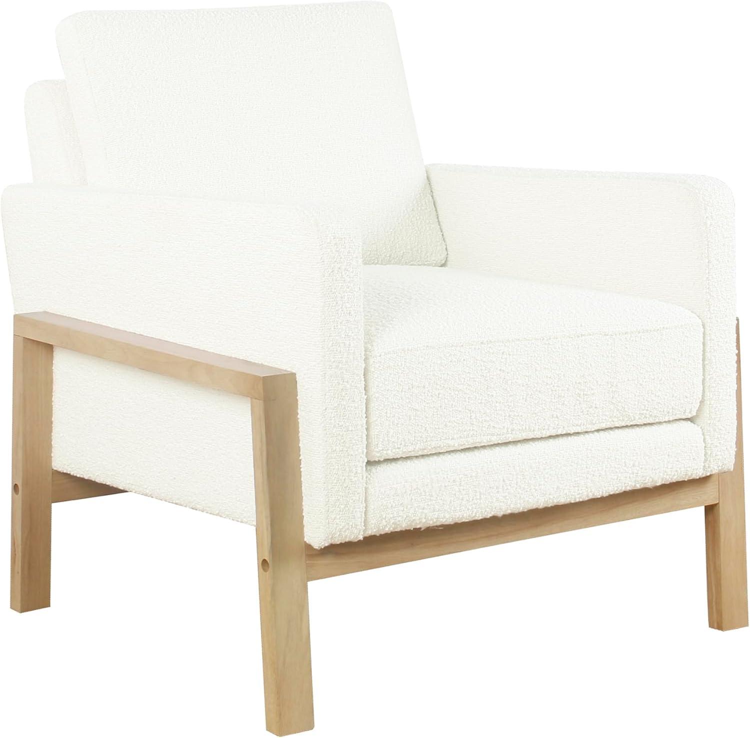 Cream White Boucle Wood Frame Accent Chair