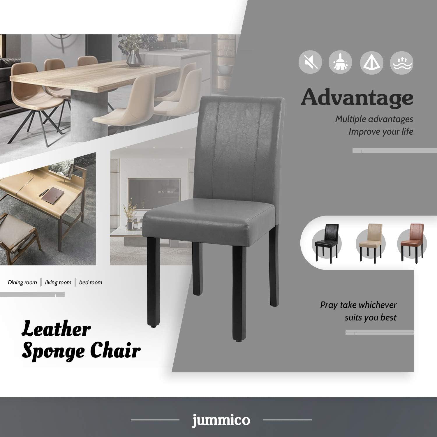 JUMMICO Dining Chair PU Leather Living Room Chairs Modern Kitchen Armless Side Chair with Solid Wood Legs Set of 4(Grey)