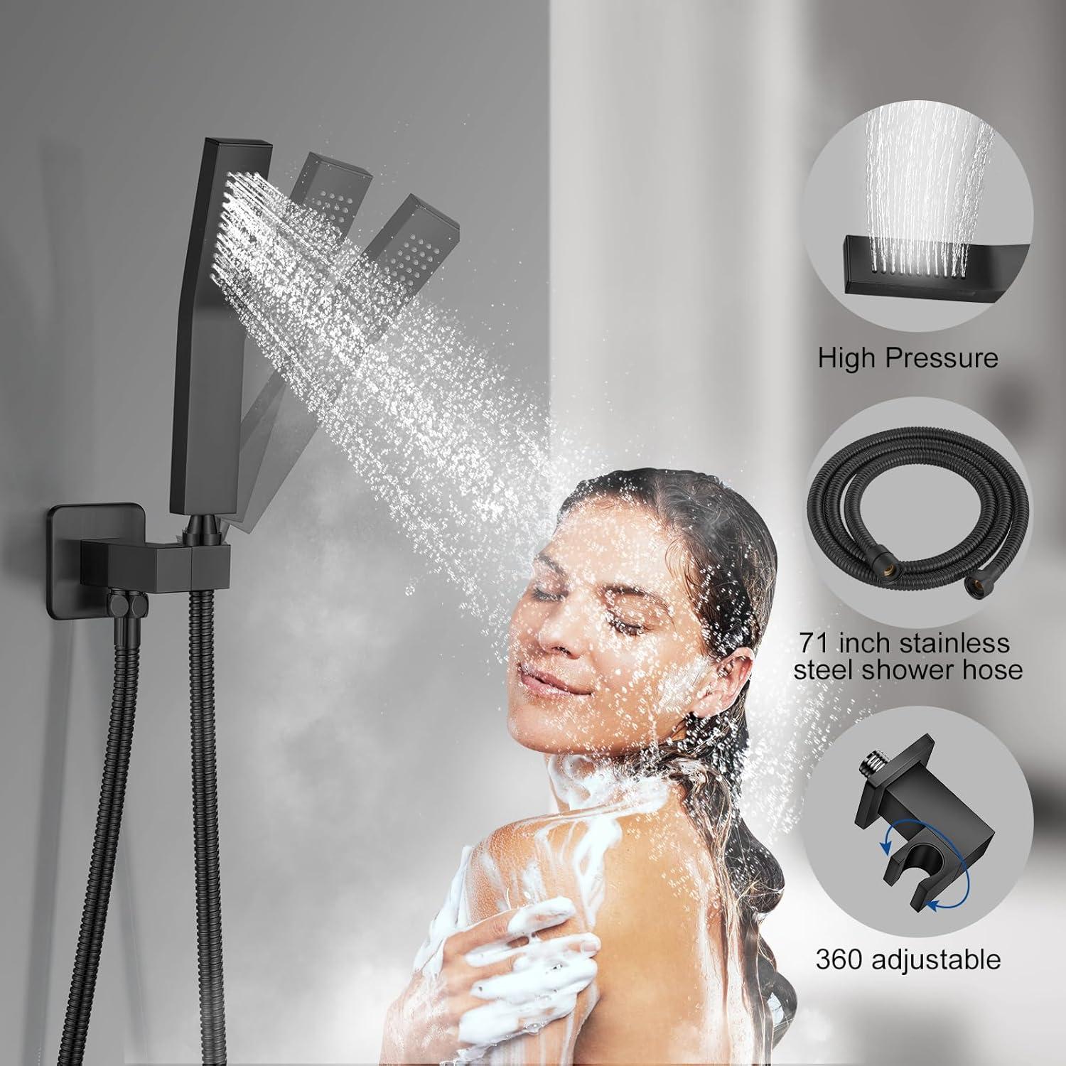 12" Ceiling Mounted Shower Head Pressure Balancing Rain Shower System with Rough-in Valve and Trim Kit