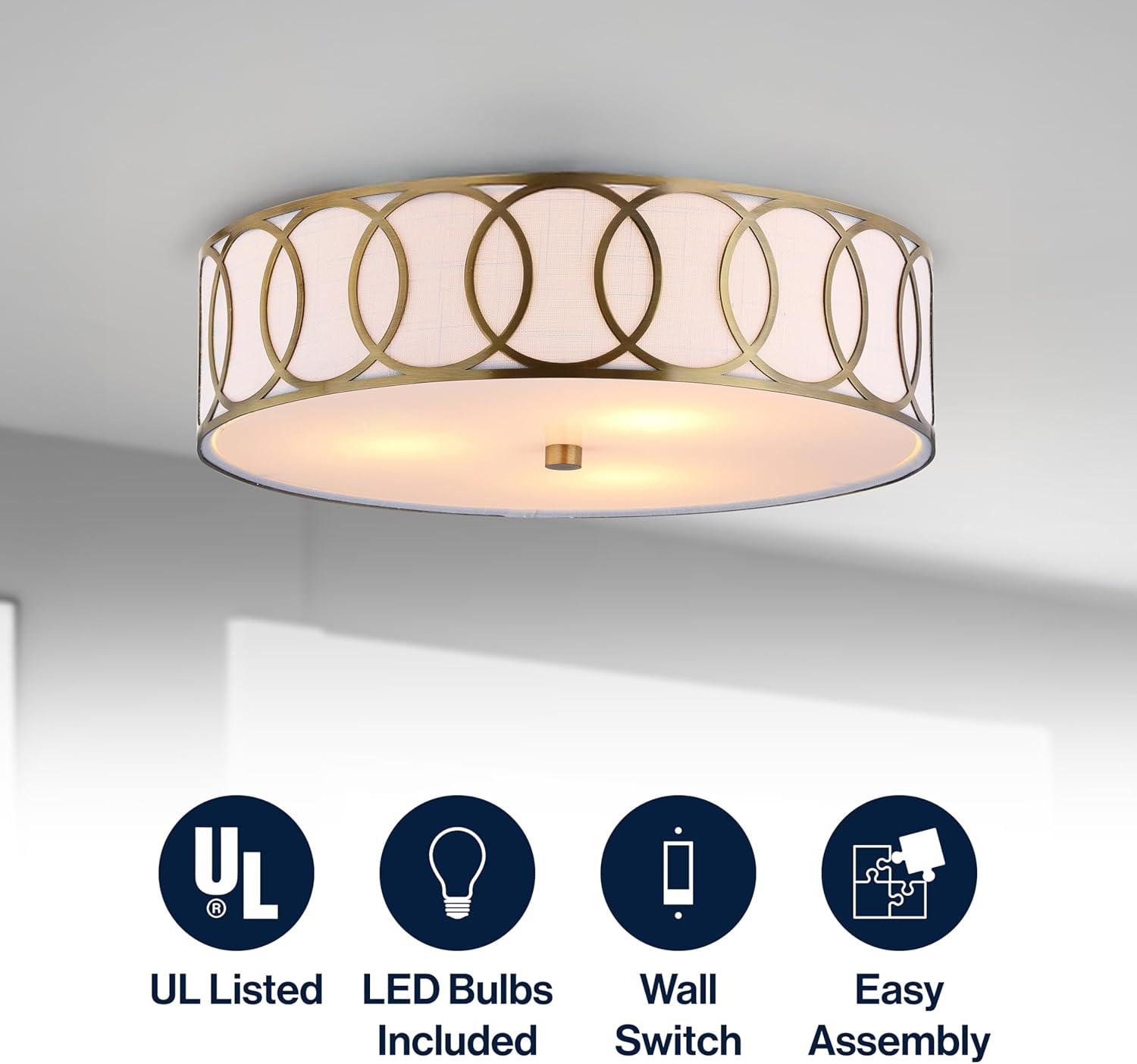 Aubrey 3-Light 15.5" Metal LED Flush Mount, Brass