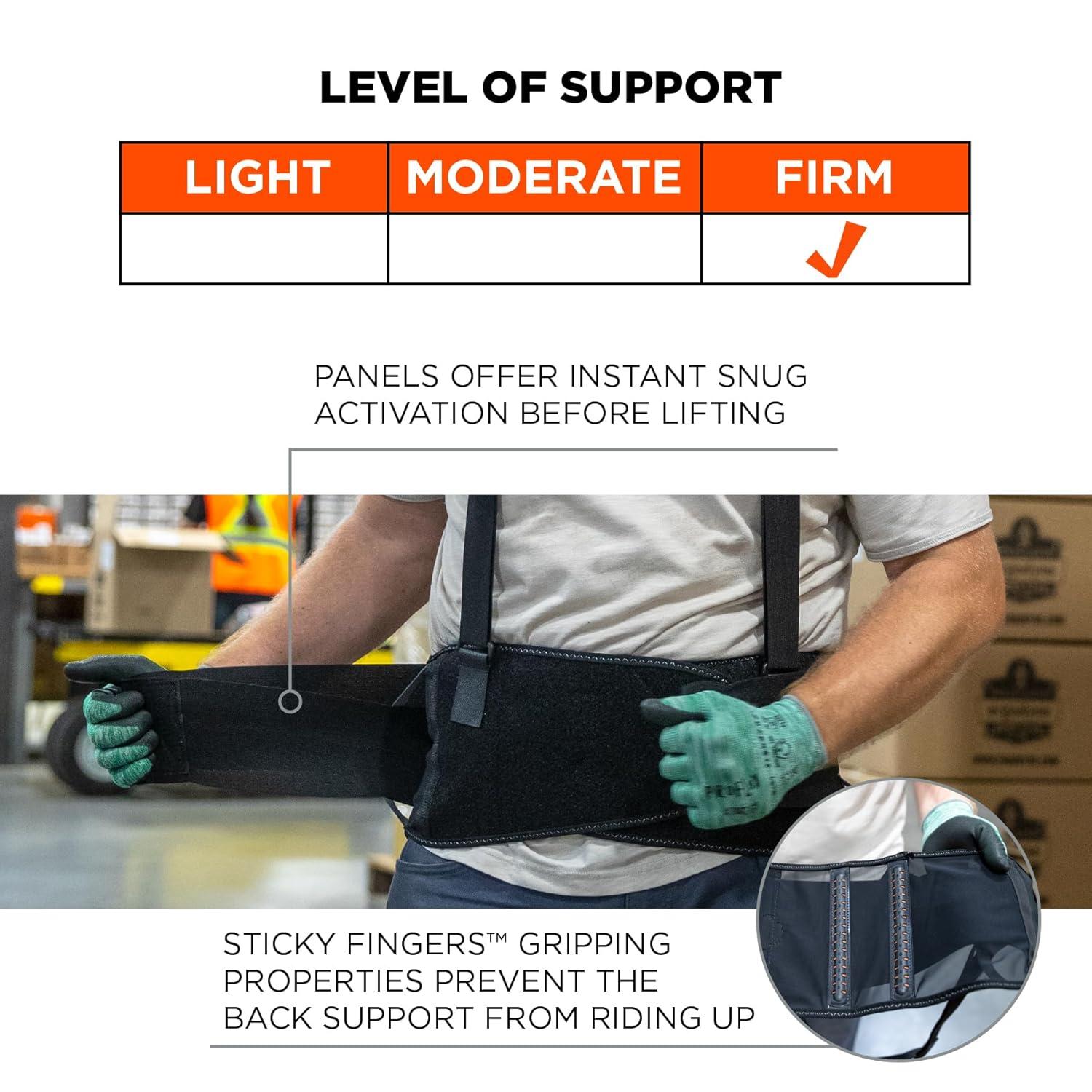 Ergodyne 11604 ProFlex 1100SF Back Support Brace, 8" Spandex Belt, Patented Stays Provide Added Support, Large,Black