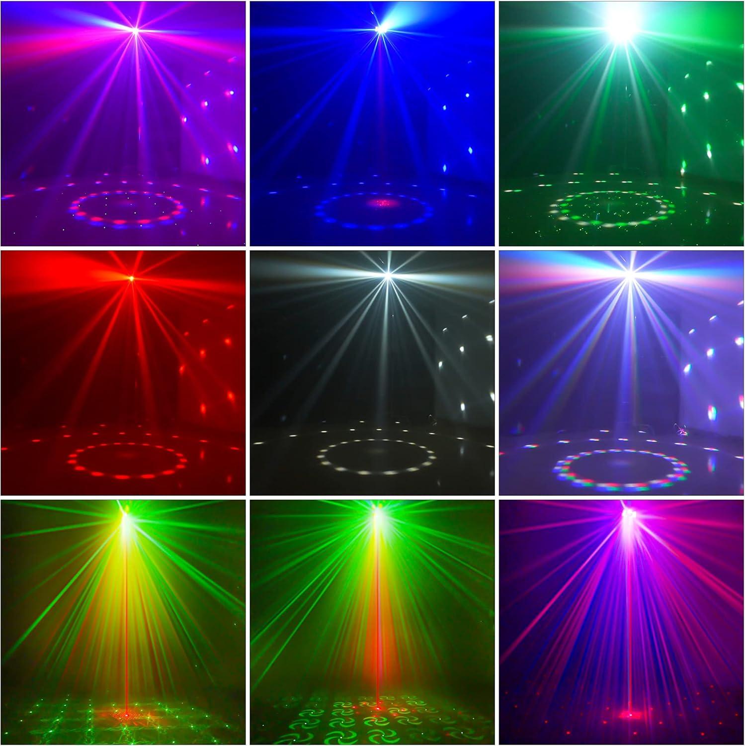 DJ Lights 4 in 1 with Disco Ball, LED Pattern & Strobe Sound Activated Stage Lights, Compatible with DMX Control for Home Dance Wedding Event Party