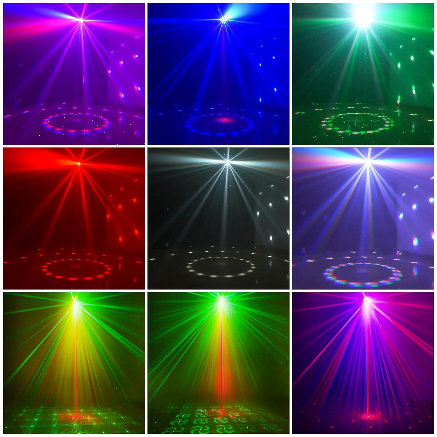 DJ Lights 4 in 1 with Disco Ball, LED Pattern & Strobe Sound Activated Stage Lights, Compatible with DMX Control for Home Dance Wedding Event Party
