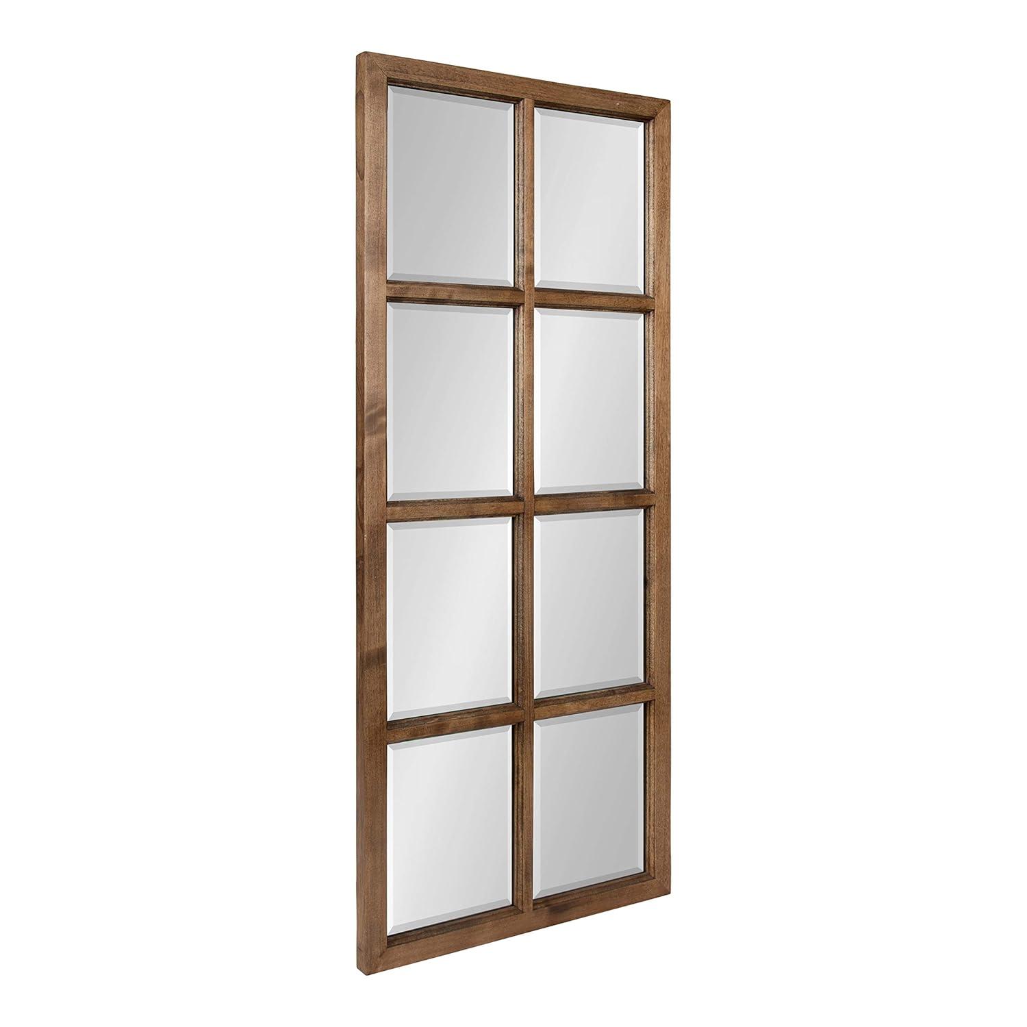 18" x 42" Hogan Windowpane Wall Mirror Natural: Beveled, Rustic Finish, Wood Frame - Kate & Laurel All Things Decor