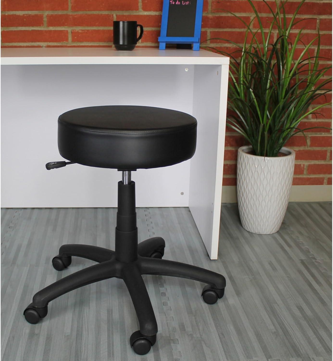 Boss Office Products Dot Faux Leather Swivel Drafting Stool in Black