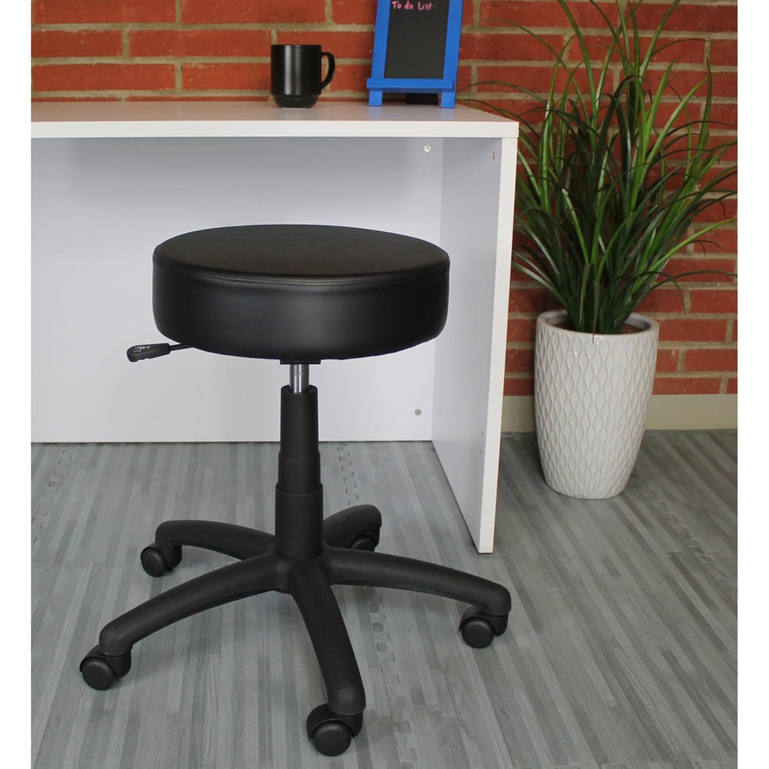 Boss Office Products Dot Faux Leather Swivel Drafting Stool in Black