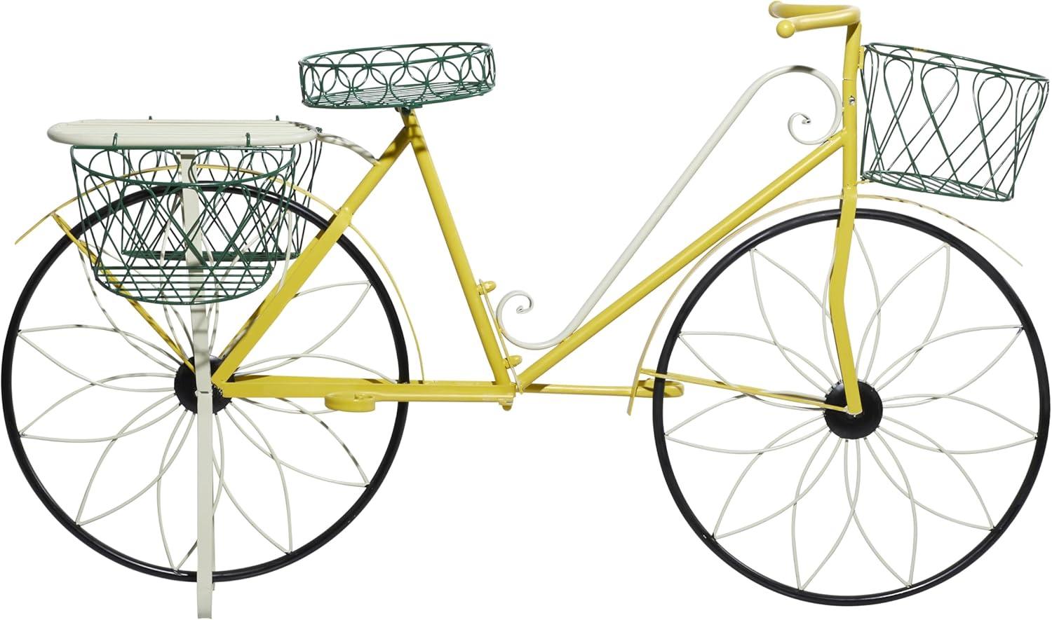 32" Traditional Iron Novelty Bicycle Plant Stand Yellow - Olivia & May: Metal Planter Pedestal, Weather-Resistant