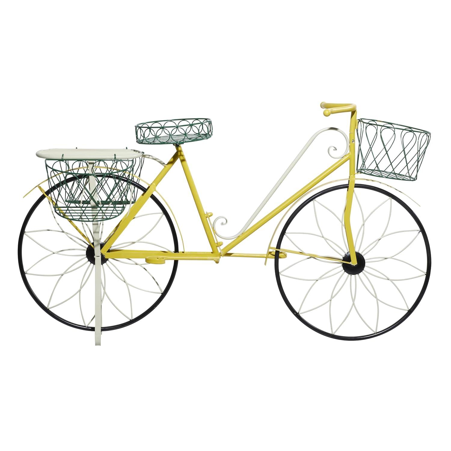 32" Traditional Iron Novelty Bicycle Plant Stand Yellow - Olivia & May: Metal Planter Pedestal, Weather-Resistant