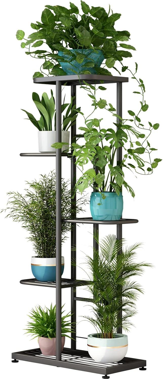 Dark Grey 5-Tier Metal Indoor Outdoor Plant Stand