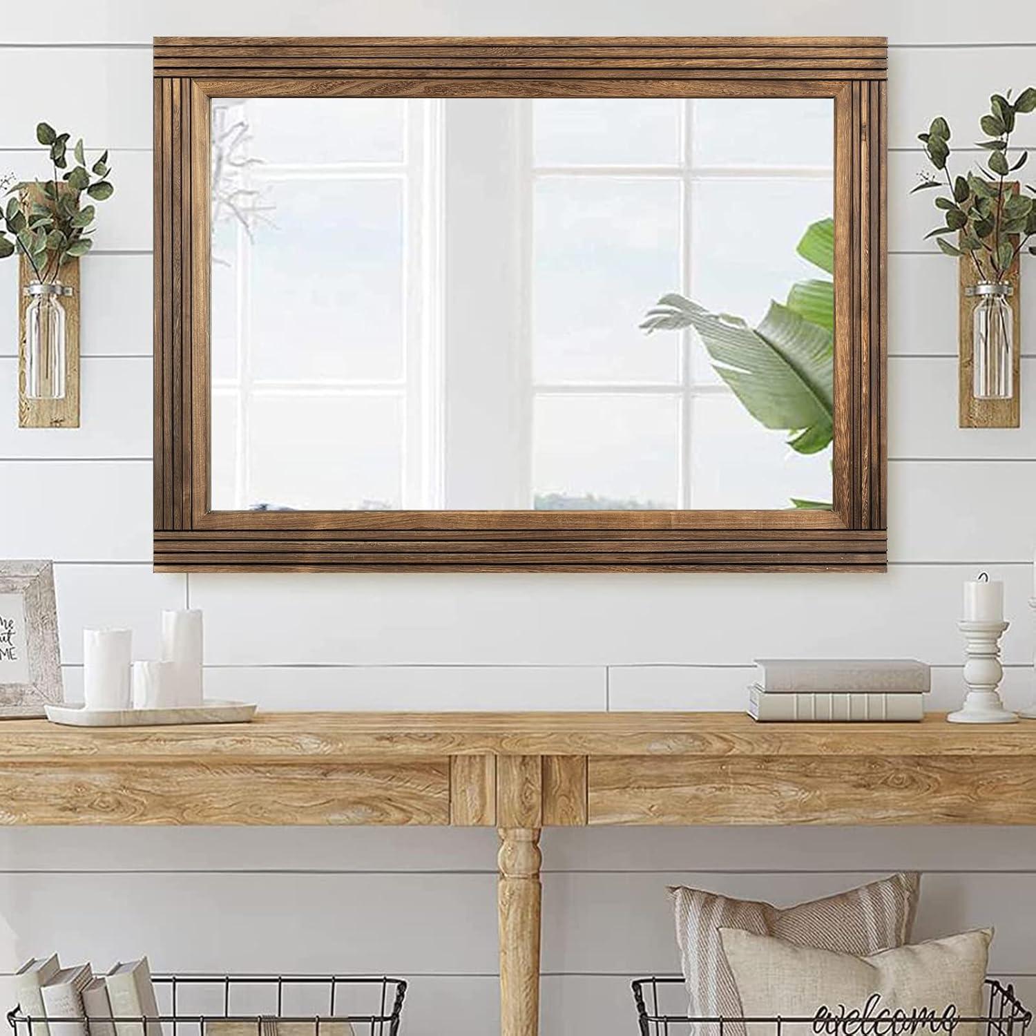 Rustic Natural Wood and Iron Rectangular Wall Mirror
