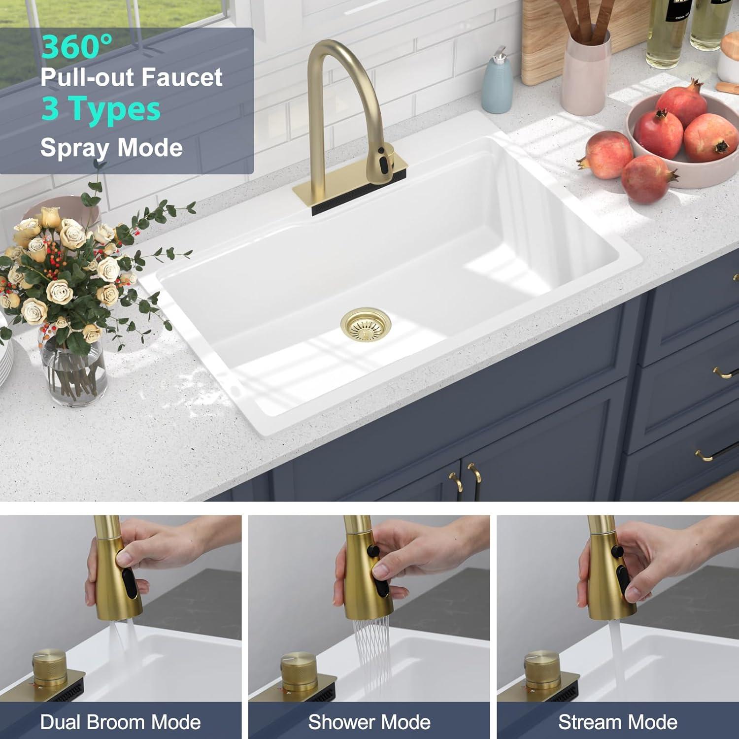 33 Granite Composite Kitchen Sink - 33x22 Inch Black Granite Kitchen Sinks Drop In Black Quartz Sink Ledge Workstation Classic Above Counter Single Bowl Sinks Basin