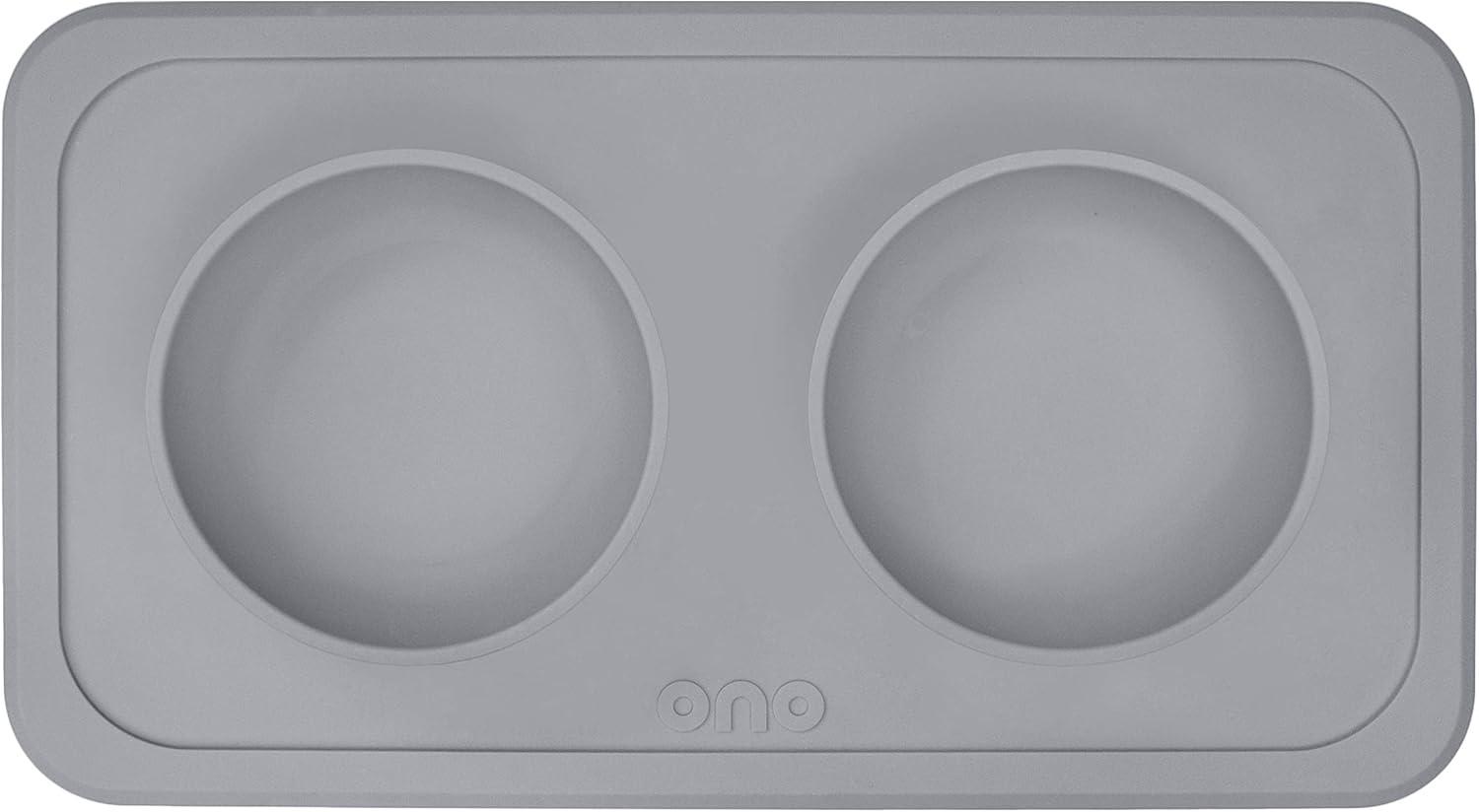 Ono Good Bowl Food & Water Double Feeder - Small to Medium Pets No Spill Non Skid Silicone Mat & Stainless Steel Bowl for Dogs or Cats (Charcoal)