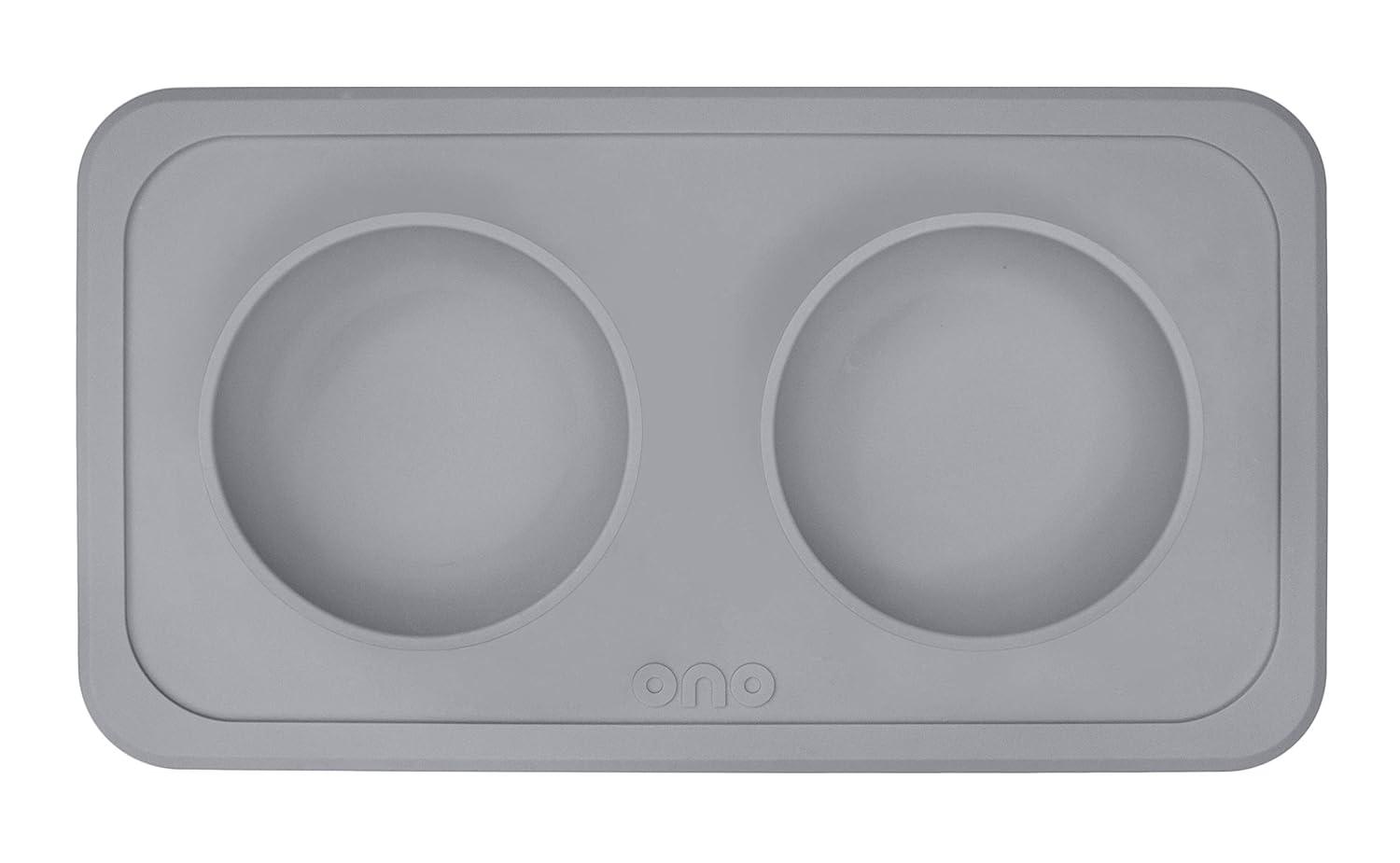 Ono Good Bowl Food & Water Double Feeder - Small to Medium Pets No Spill Non Skid Silicone Mat & Stainless Steel Bowl for Dogs or Cats (Charcoal)