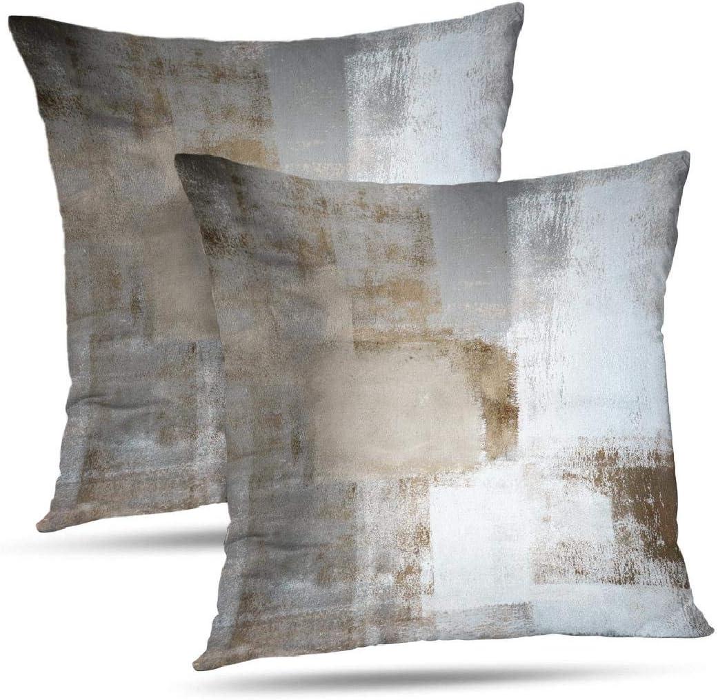 Brown and Gray Abstract Polyester Square Throw Pillow Covers