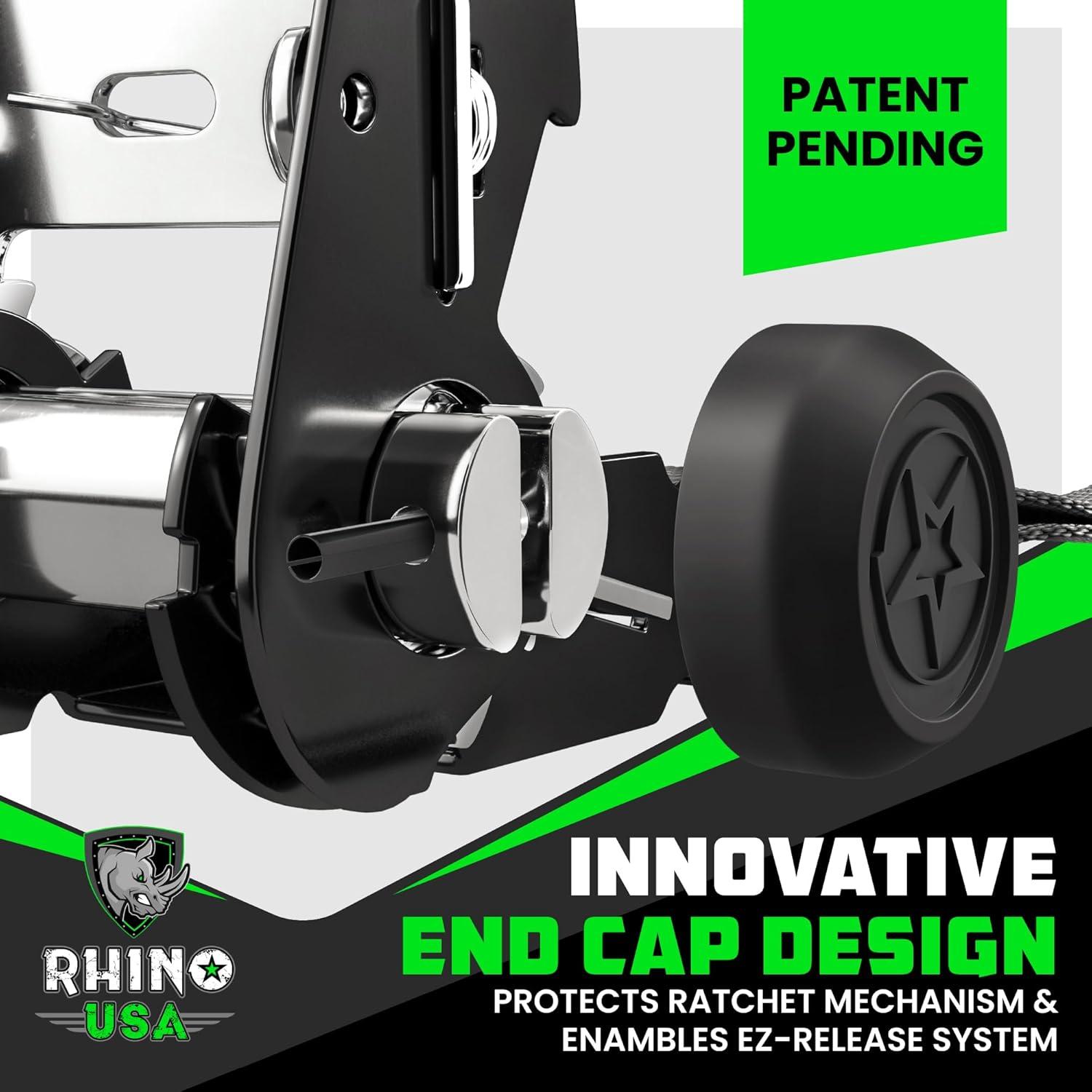 Rhino USA 1.6" x 15' Ratchet Strap Heavy Duty Kit w/ Safety S Hooks - 5,208lb Break Strength (Black 4pc)