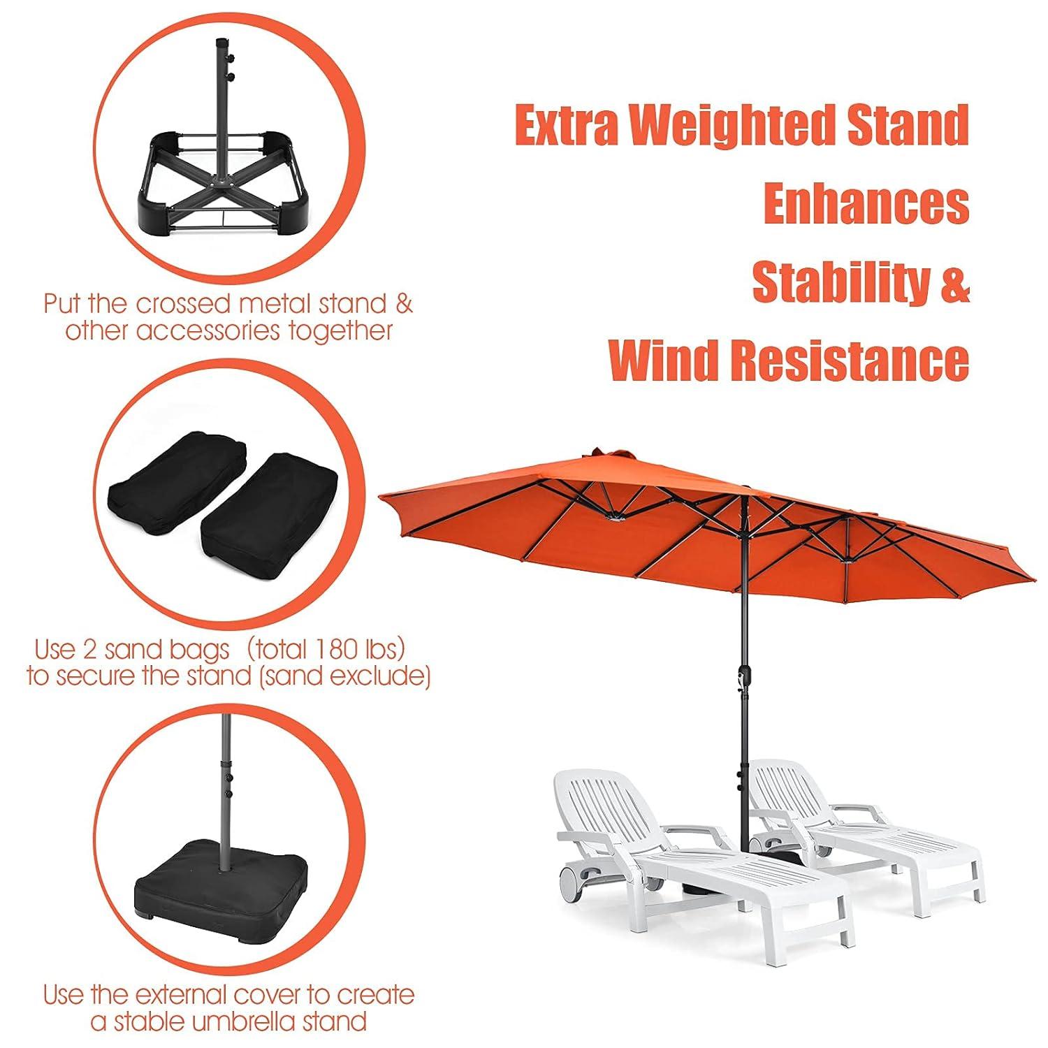 Tangkula 15Ft Double-Sided Patio Umbrella, Outdoor Extra Large Umbrella W/Hand-Crank System & Air Vents, Market Twin Umbrella W/ 12-Rib Sturdy Metal Frame for Poolside, Garden Backyard (Orange)