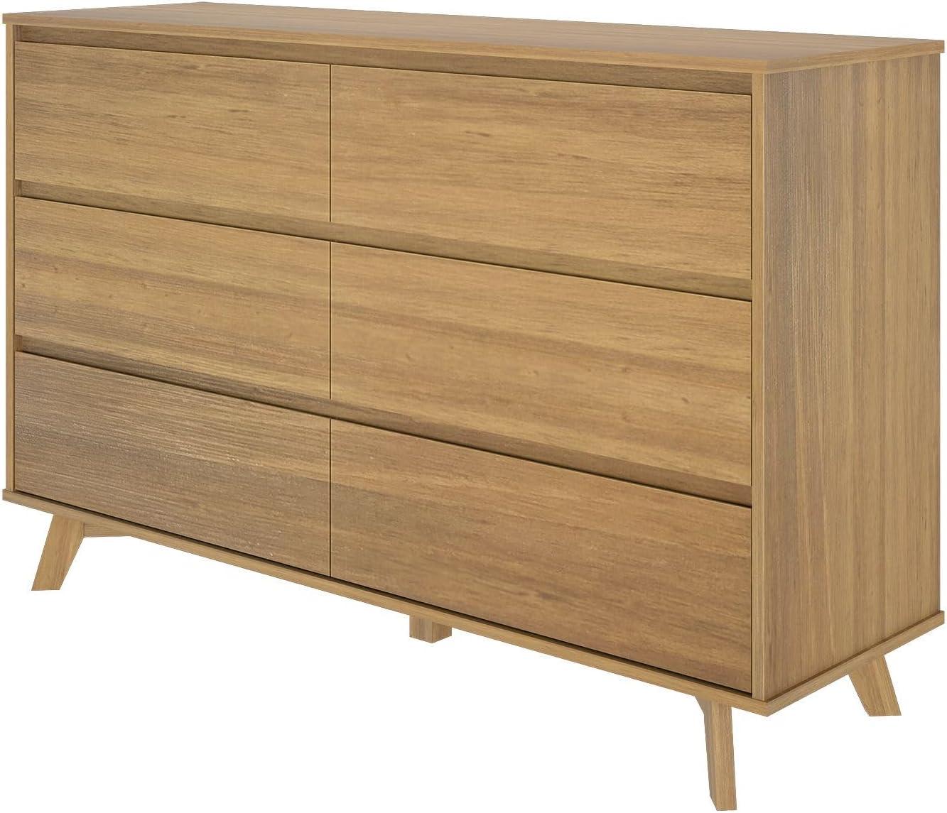 Pecan Brown Solid Wood 6-Drawer Modern Dresser