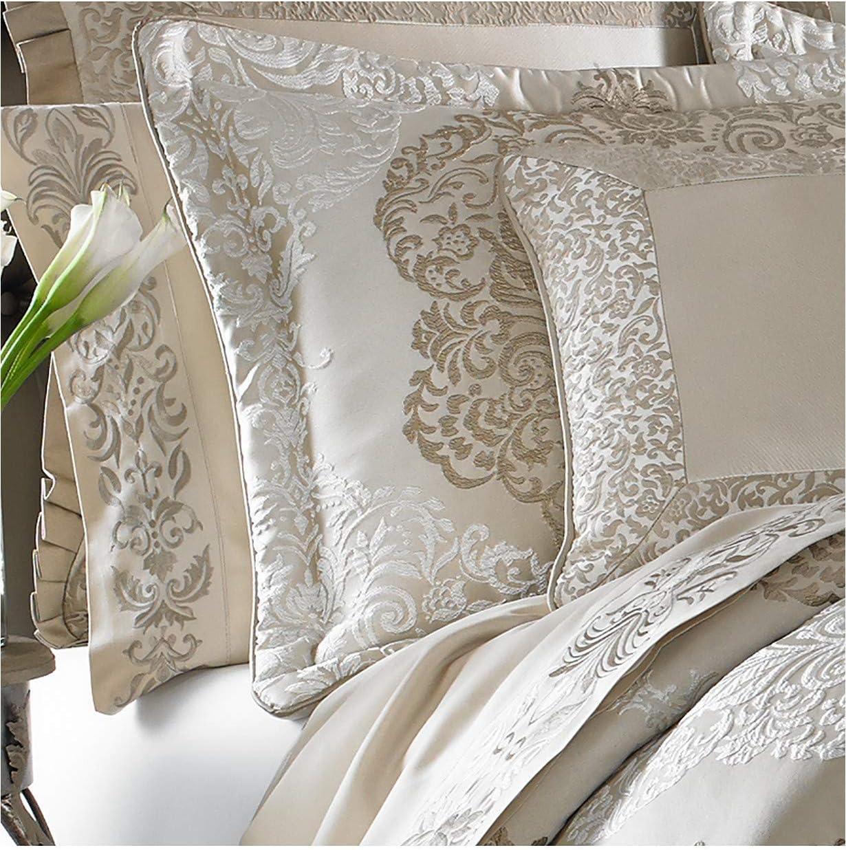 Luxurious Ivory and Gold Queen Comforter Set with Satin Trim