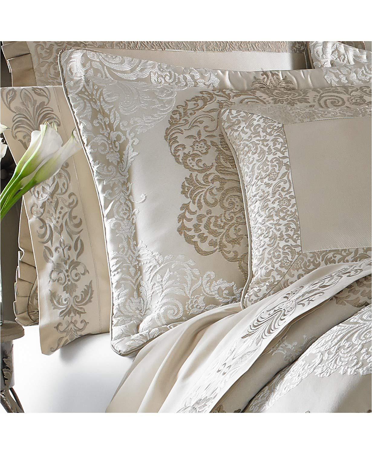 Luxurious Ivory and Gold Queen Comforter Set with Satin Trim