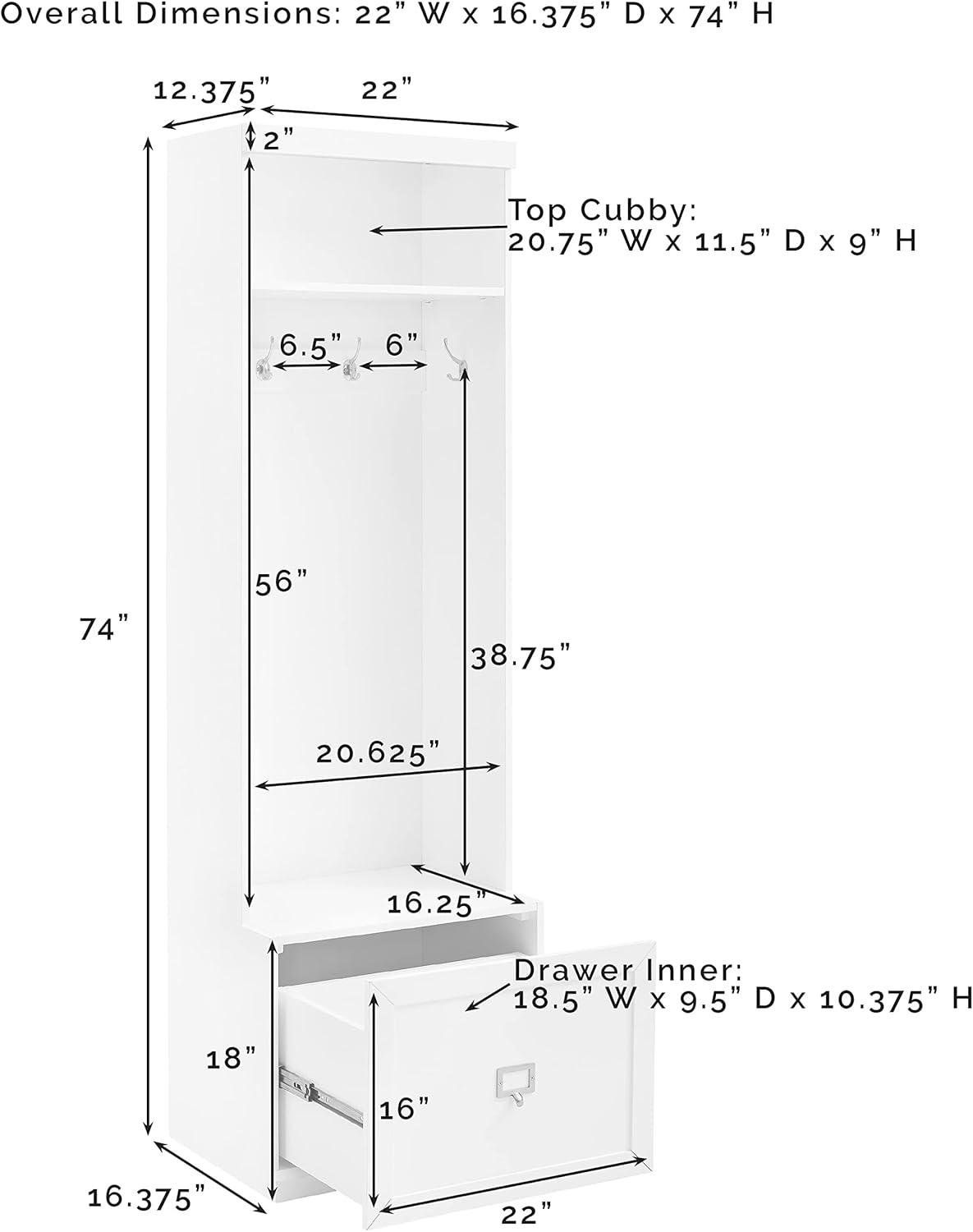 Harper Hall Tree White - Crosley: Mudroom Storage, Entryway Locker with Hooks & Shelf