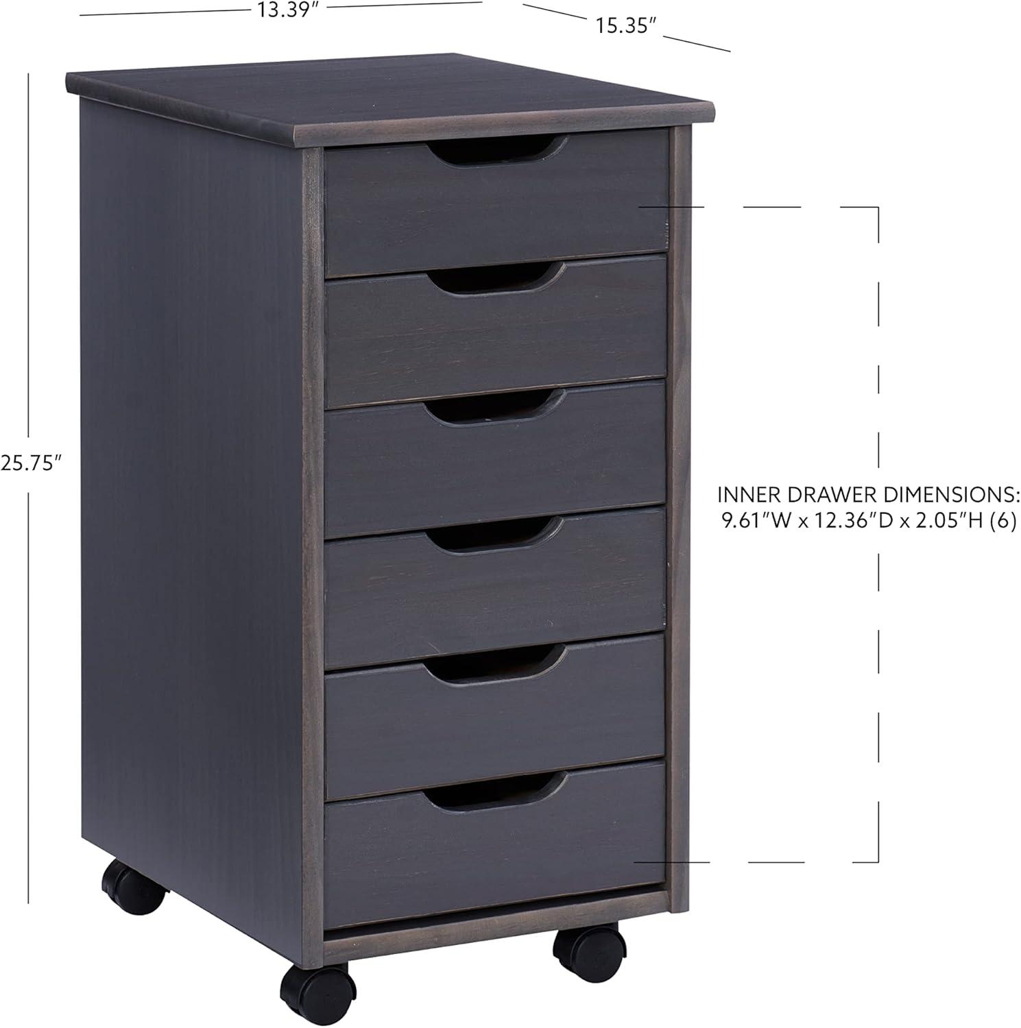 Corinne Grey Six Drawer Rolling Storage Cart