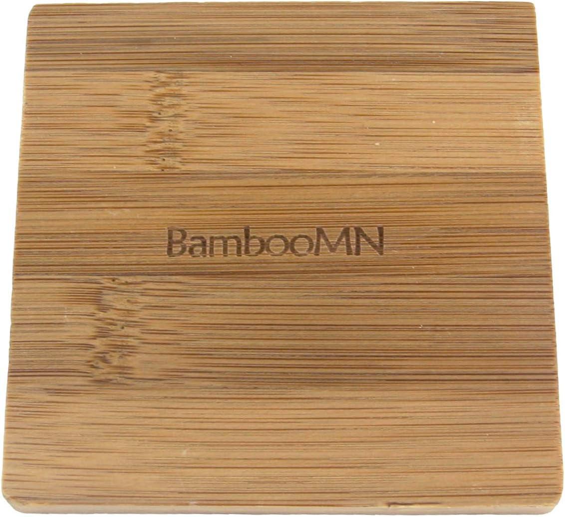 BambooMN Heavy Duty 100% Eco-Friendly Natural Bamboo Coaster - 4" x 4" - Square - 4 Piece Coaster Set