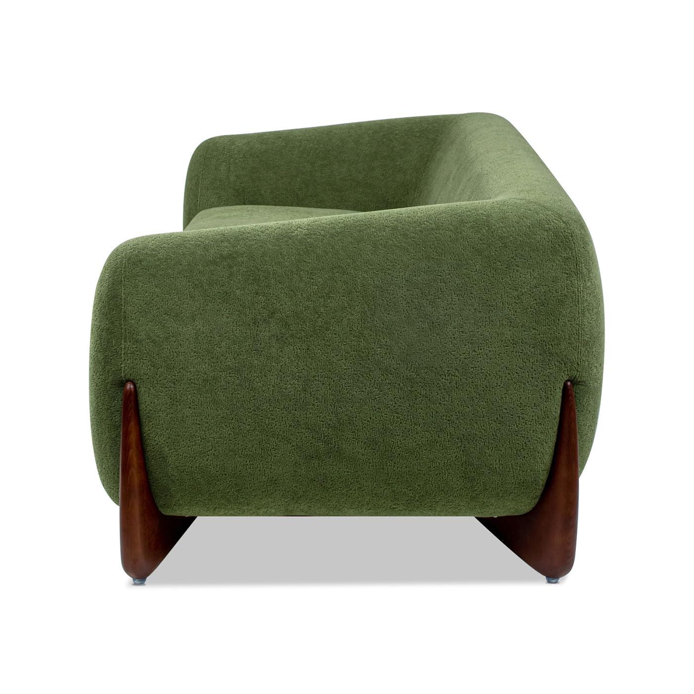 Jennifer Taylor Home Alpine 90.5" Modern Scandinavian Boucle Minimalist Round Arm Sherpa Sofa, Moss Green Fleeced Teddy