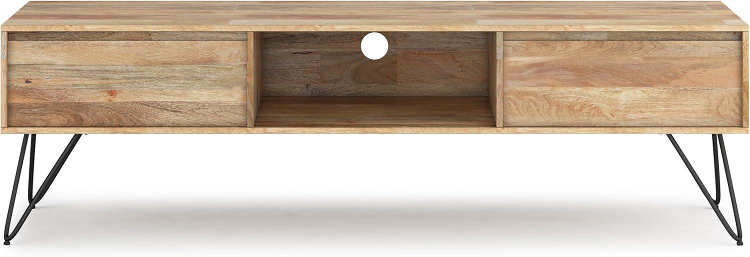 Simpli Home Hunter Mango Wood 68" Industrial TV Media Stand in Natural For TVs up to 75"