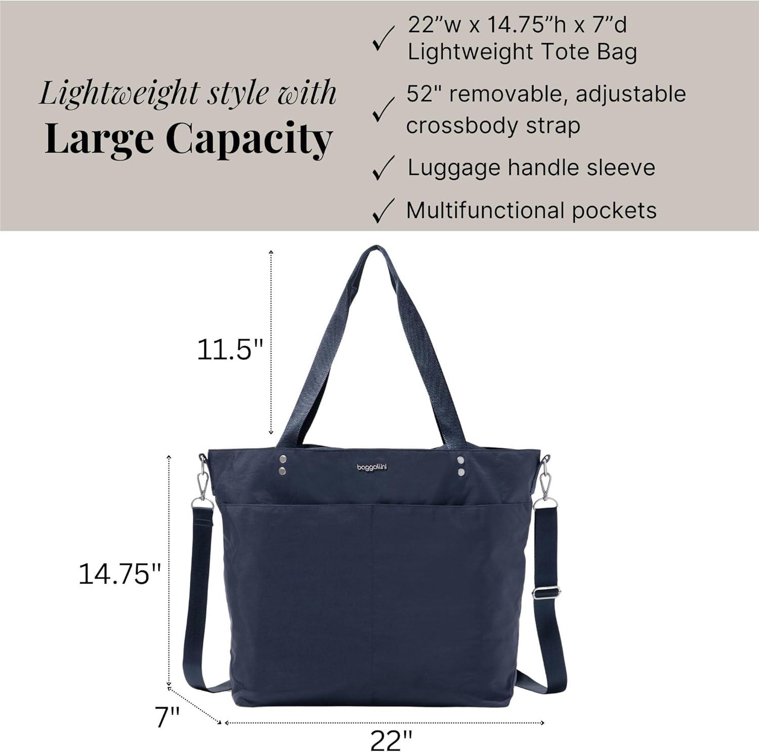 baggallini Women's Large Carryall Tote Bag with Crossbody Strap - FRENCH NAVY